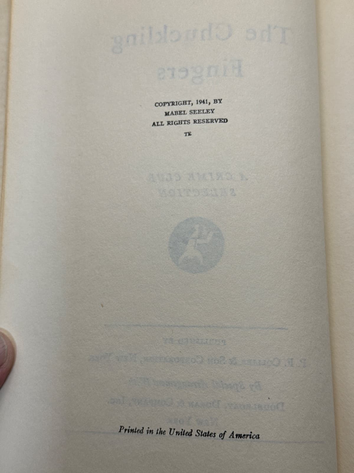 The Chuckling Fingers by Mabel Seeley - copyright page showing publication details