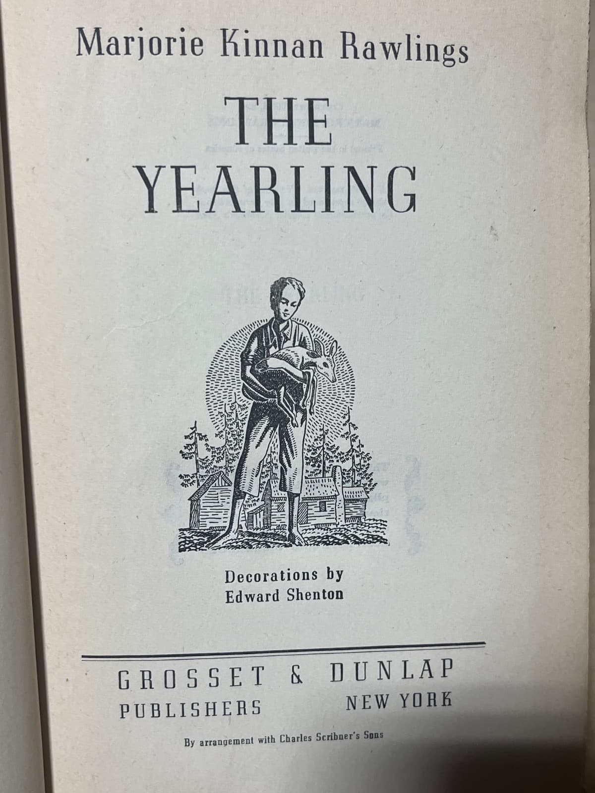 The Yearling - Marjorie Kinnan Rawlings - 1938 - VINTAGE, ANTIQUE  by Marjorie Kinnan Rawlings - title page