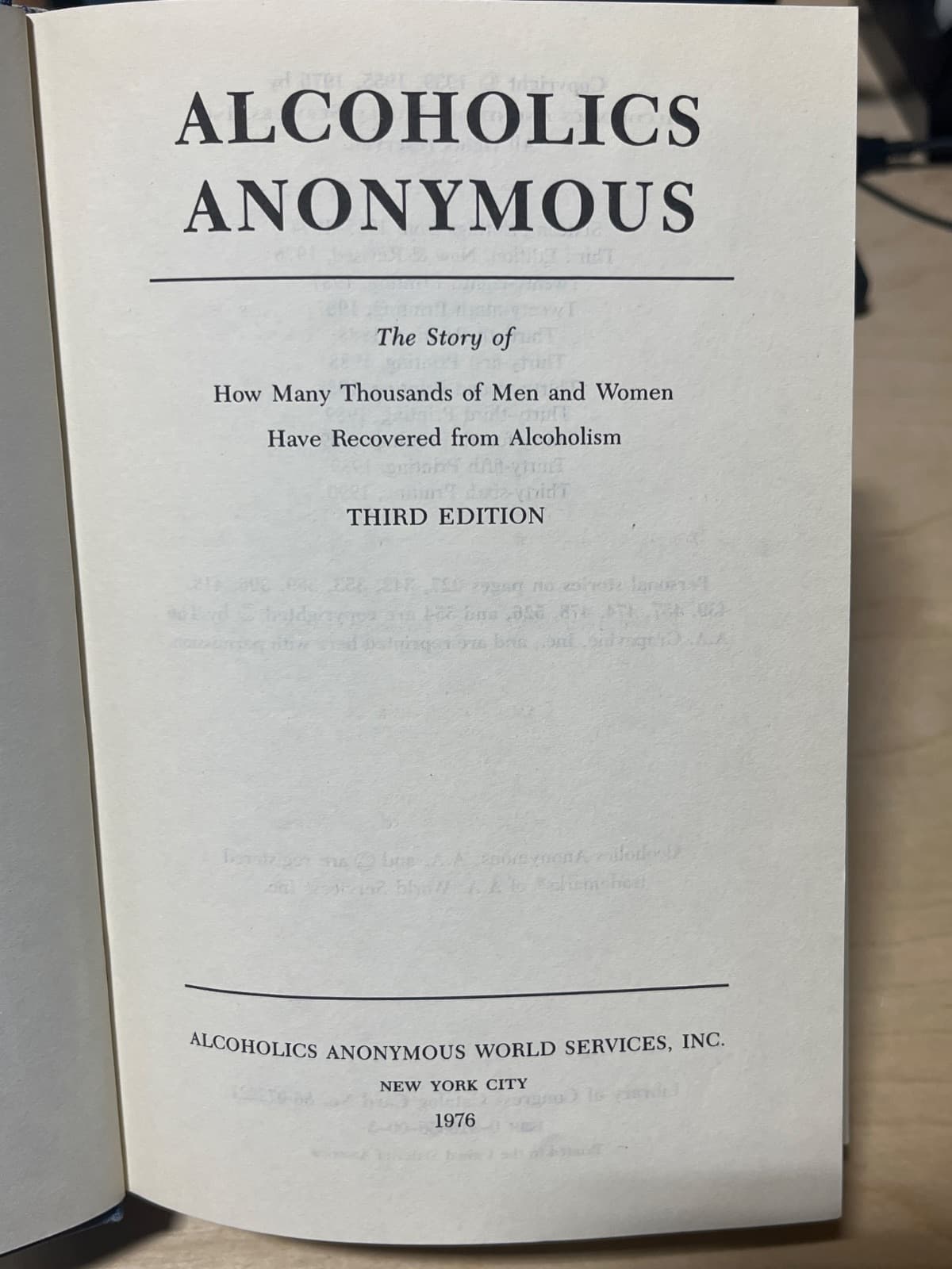Alcoholics Anonymous - 3rd Edition(1990,36th Printing) - title page