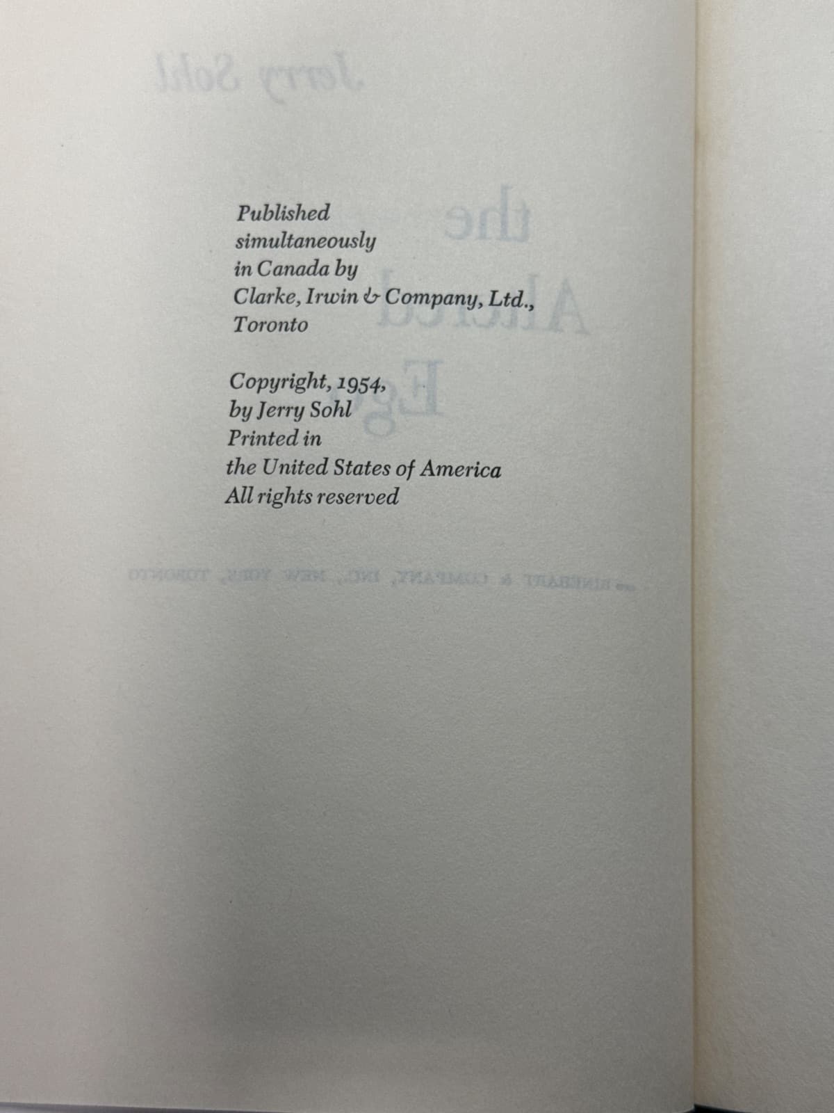 The Altered Ego by Jerry Sohl - copyright page showing publication details