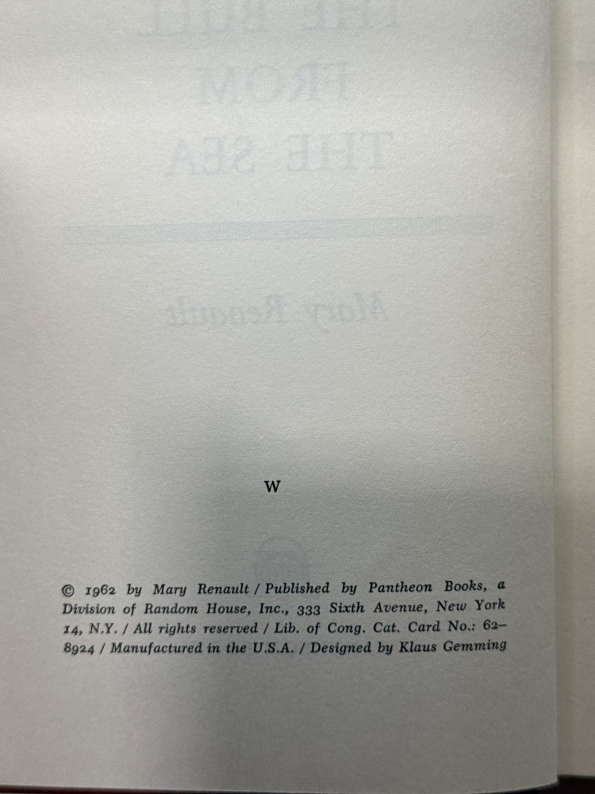 The Bull from the Sea by Mary Renault - copyright page showing publication details