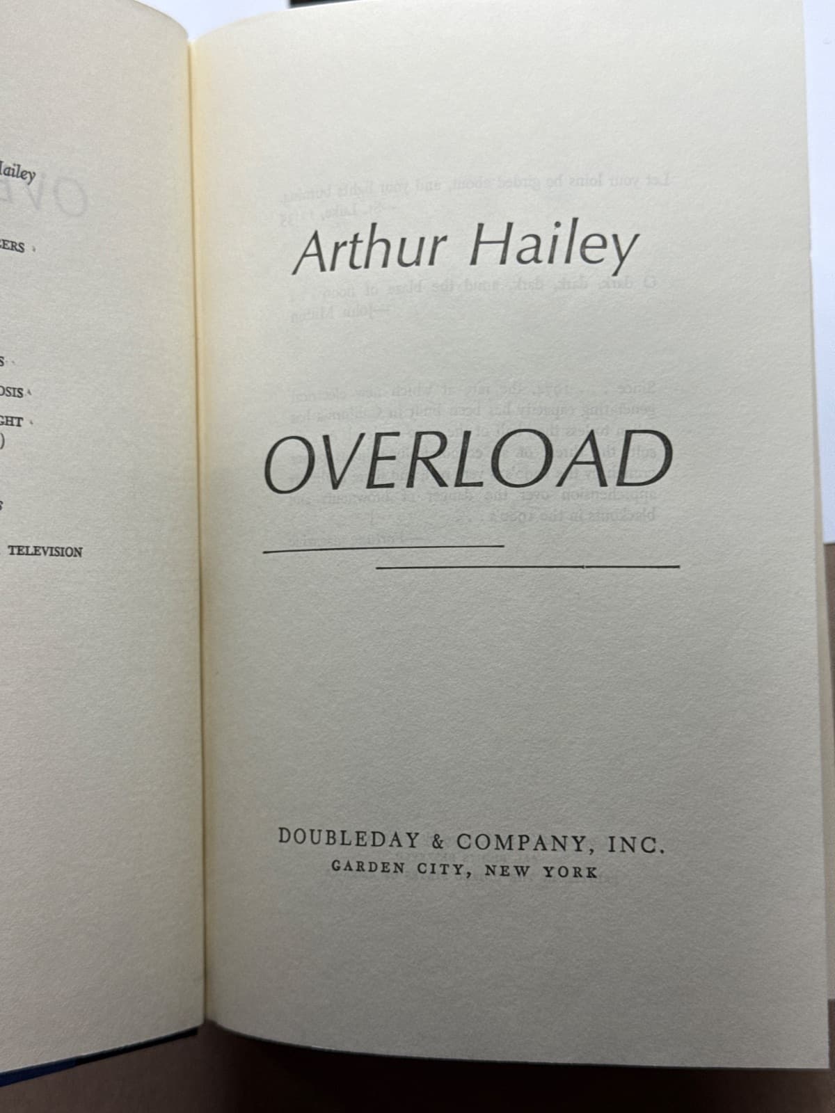Overload by Arthur Hailey - title page