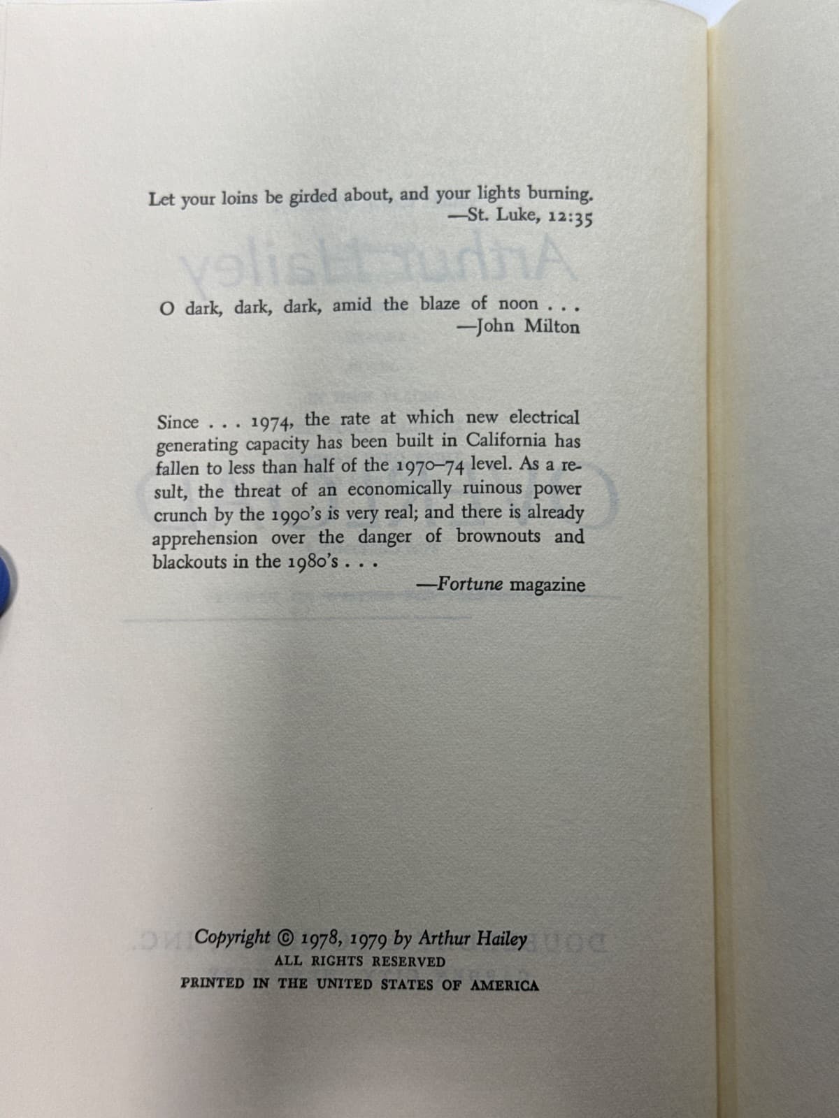 Overload by Arthur Hailey - copyright page showing publication details