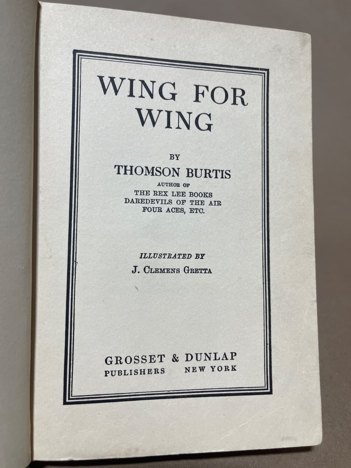 Wing for Wing by Thomson Burtis - title page
