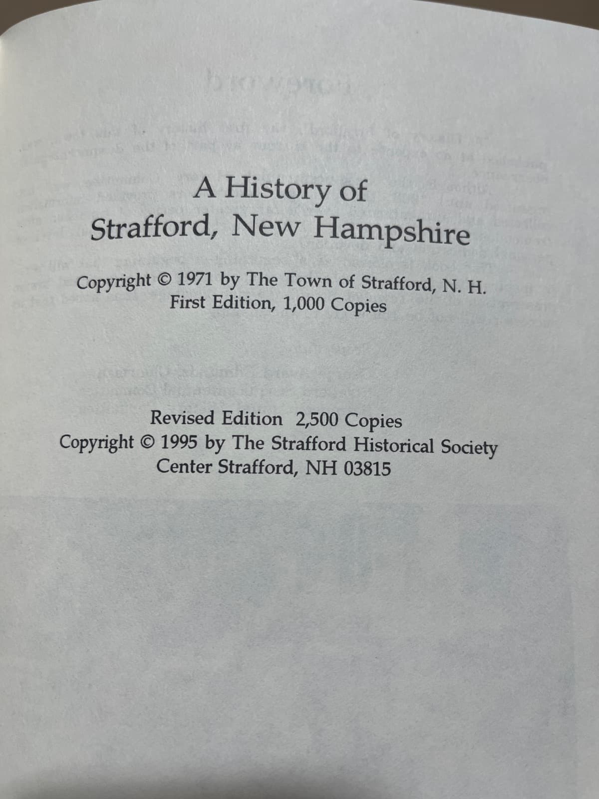 A History of Strafford, New Hampshire - title page