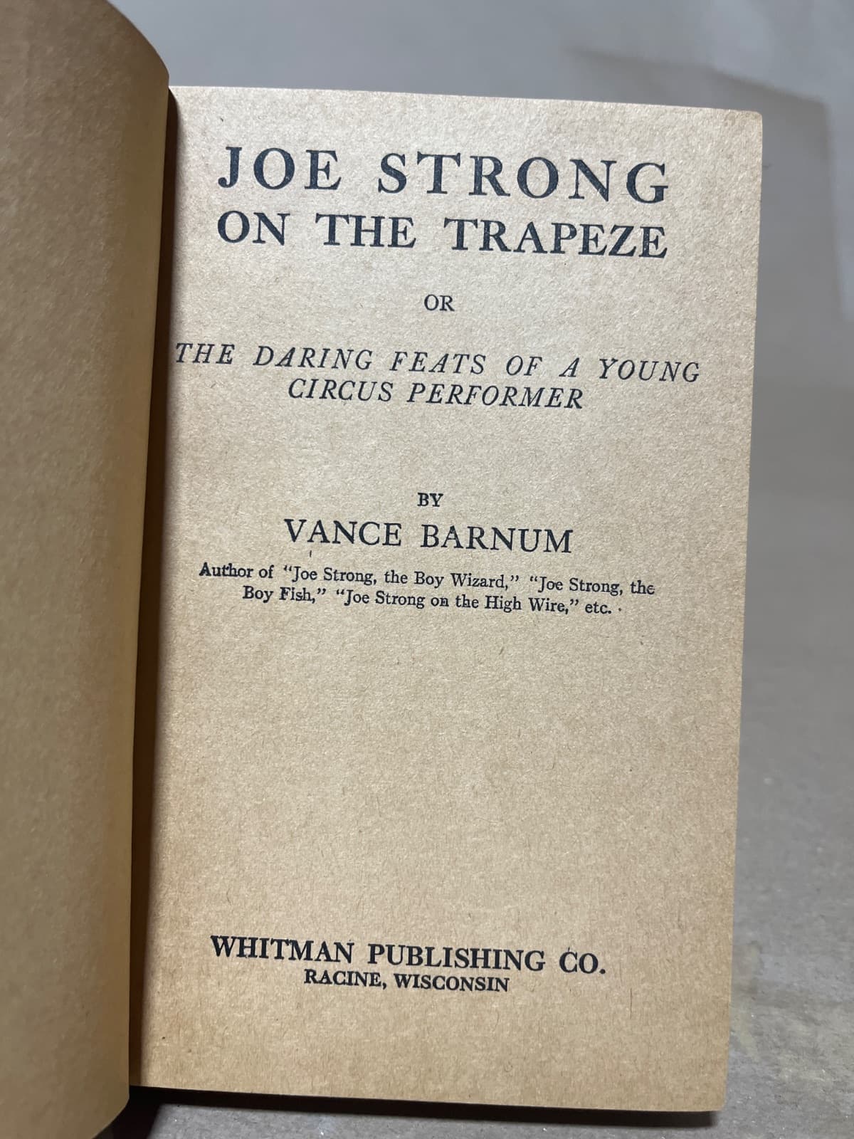 Joe Strong on the Trapeze by Vance Barnum - title page