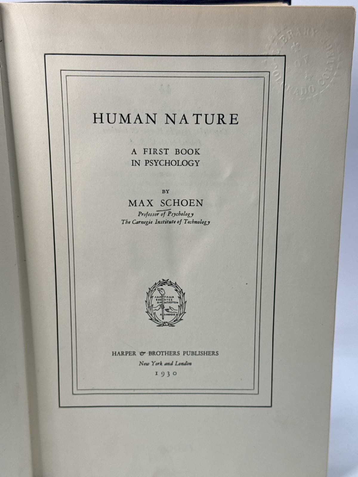 Human Nature by Max Schoen - title page