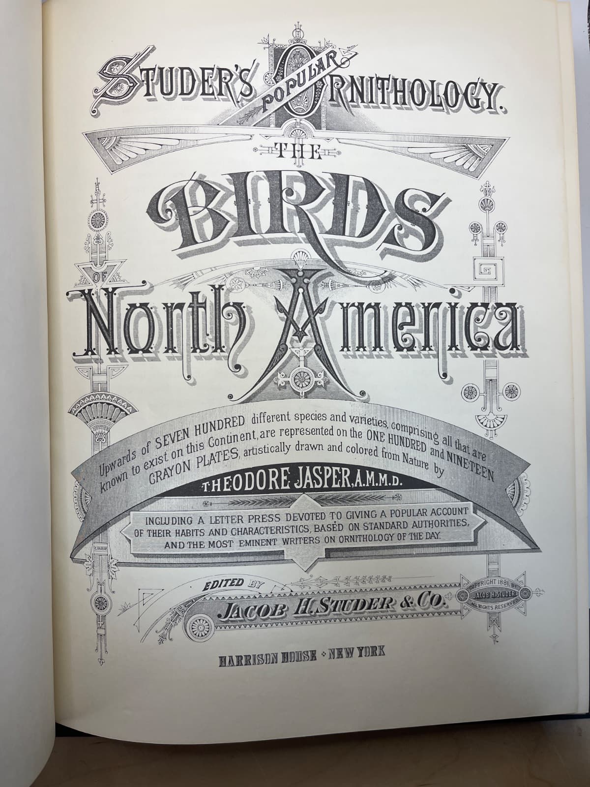Studer's Popular Ornithology: The Birds of North America - 1977 by Theodore Jasper, A.M., M.D. - title page