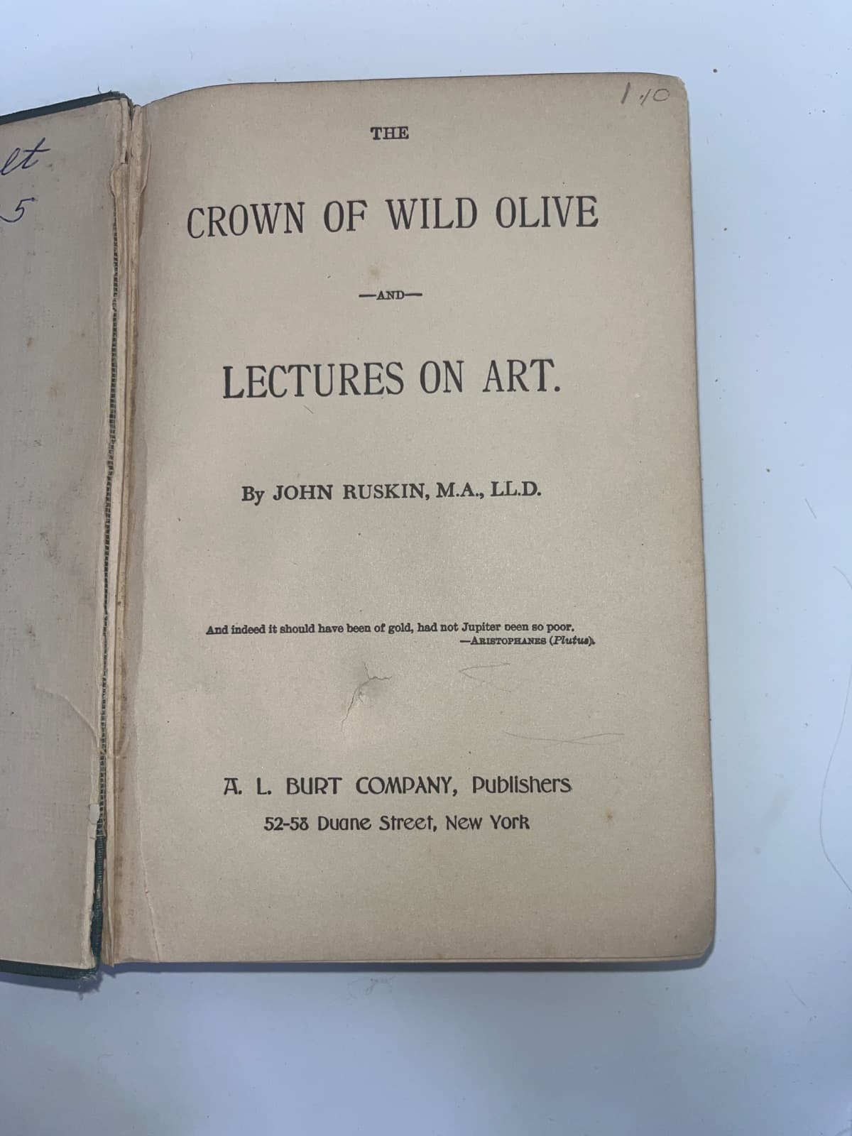 The Crown of Wild Olive and Lectures on Art by John Ruskin - title page