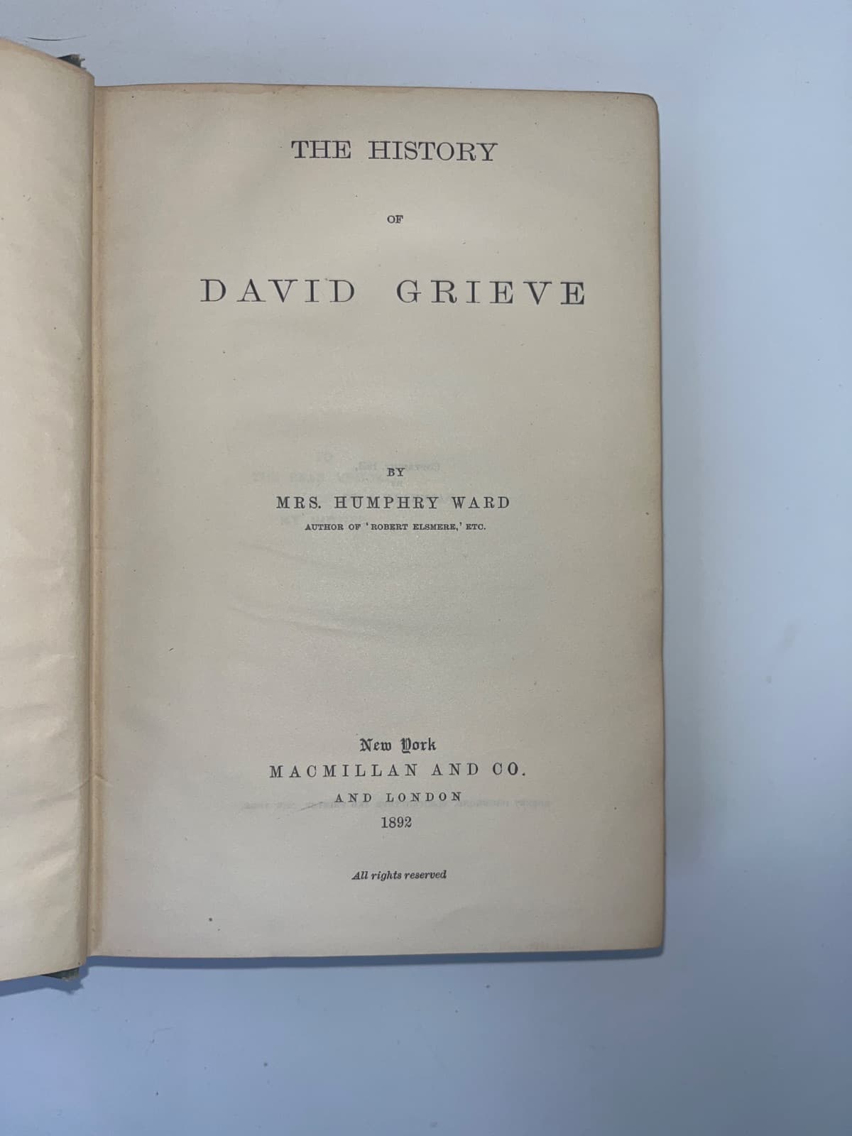 The History of David Grieve by Mrs. Humphry Ward - title page