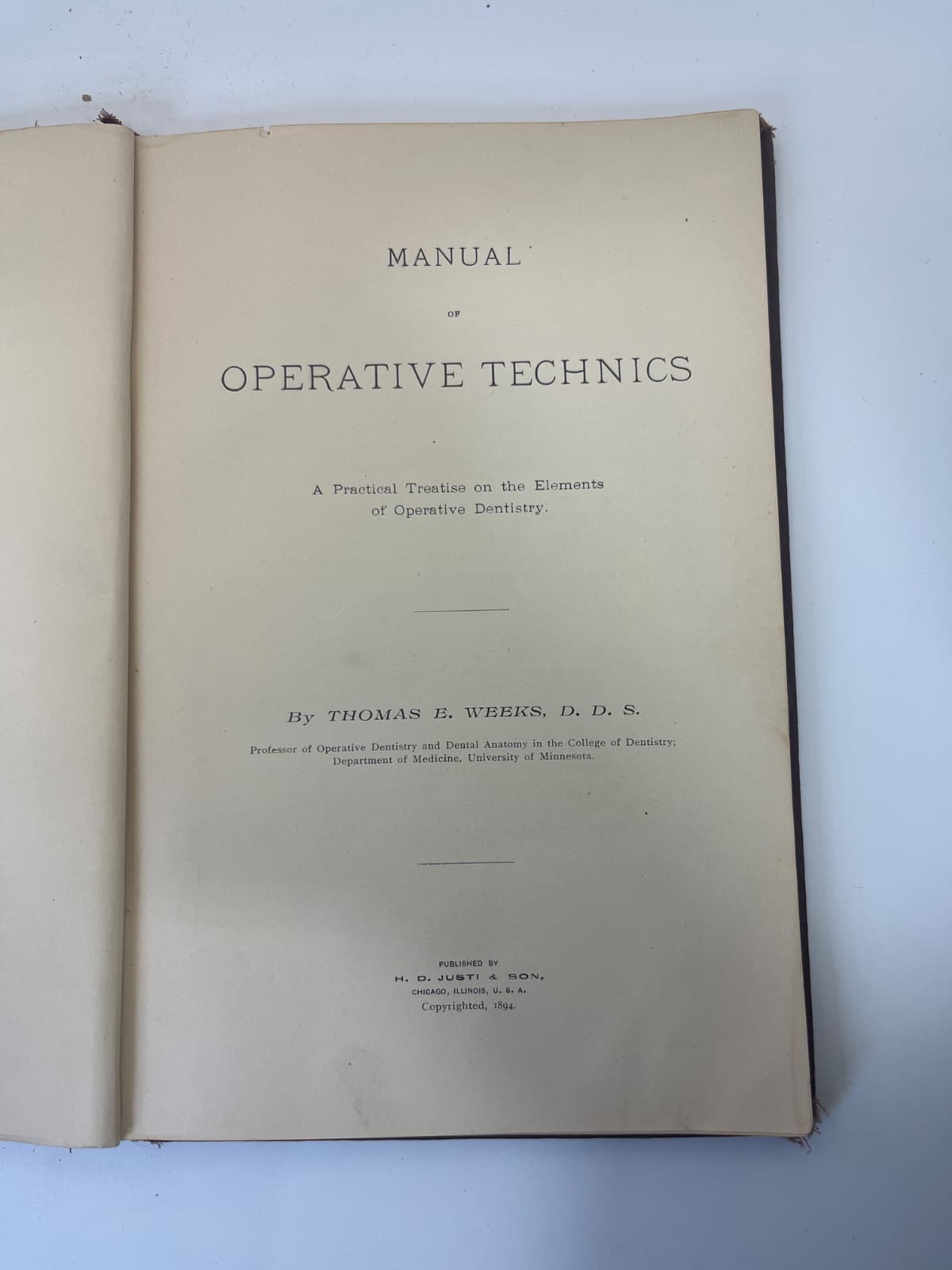 Manual of Operative Technics by Thomas E. Weeks, D.D.S. - title page