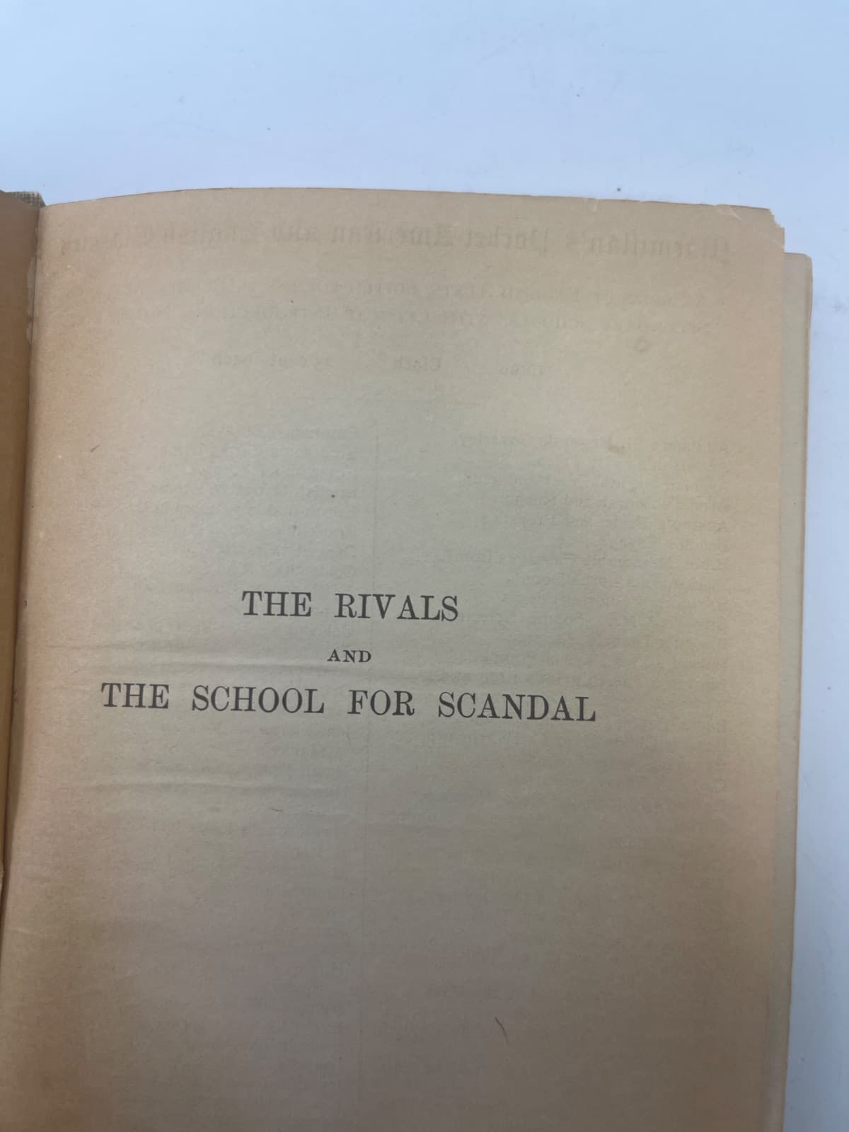 Sheridan's Plays: The Rivals and The School for Scandal - title page