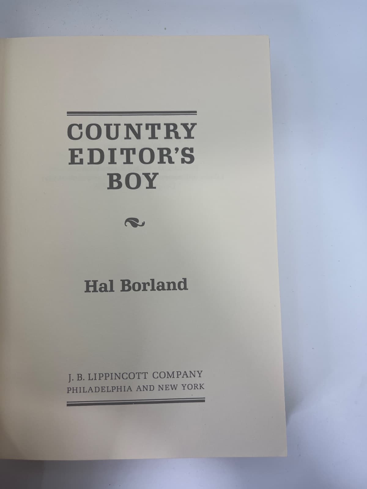 Country Editor's Boy by Hal Borland - title page