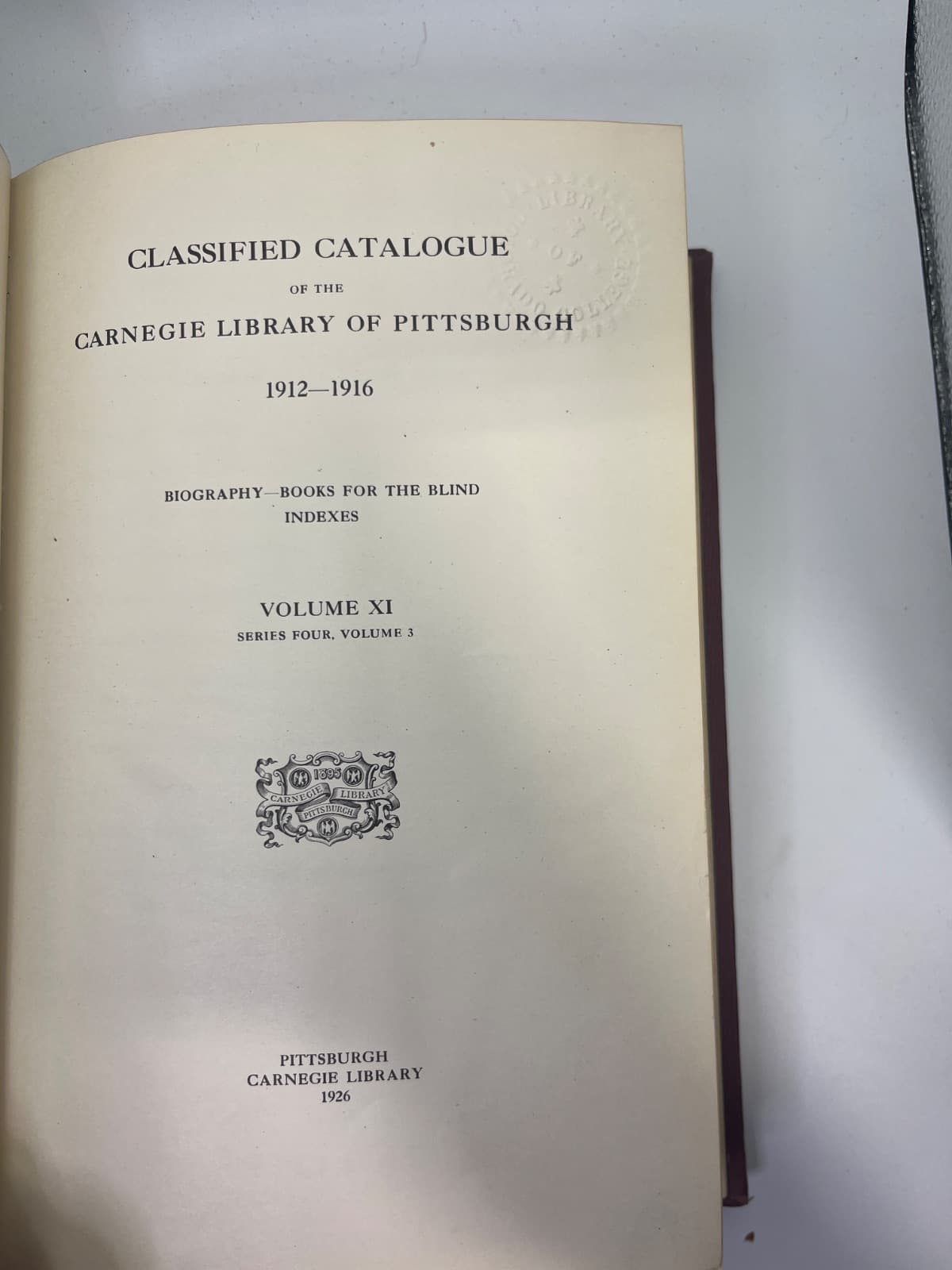 Classified Catalogue of the Carnegie Library of Pittsburgh - title page