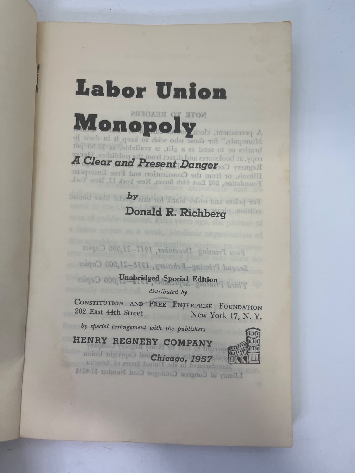 Labor Union Monopoly by Donald R. Richberg - title page