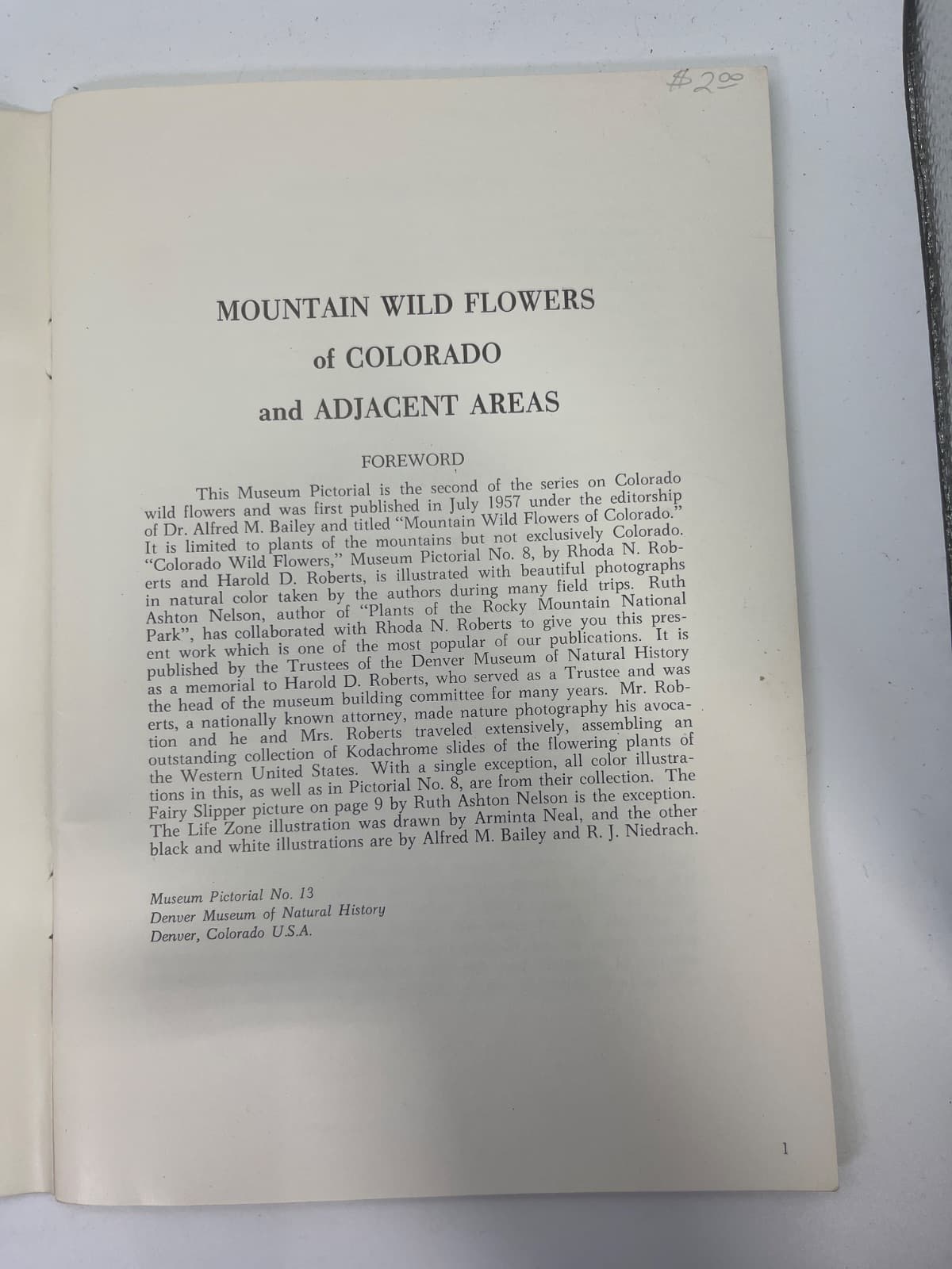 Mountain Wild Flowers of Colorado and Adjacent Areas by Roberts and Nelson - title page