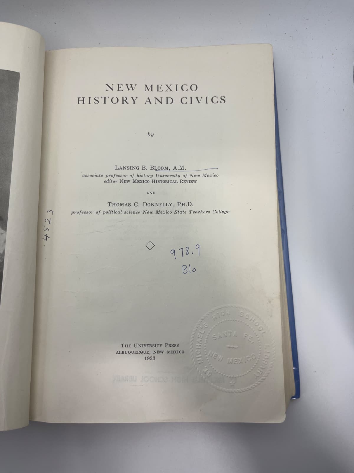 New Mexico History and Civics by Lansing B. Bloom, Thomas C. Donnelly - title page