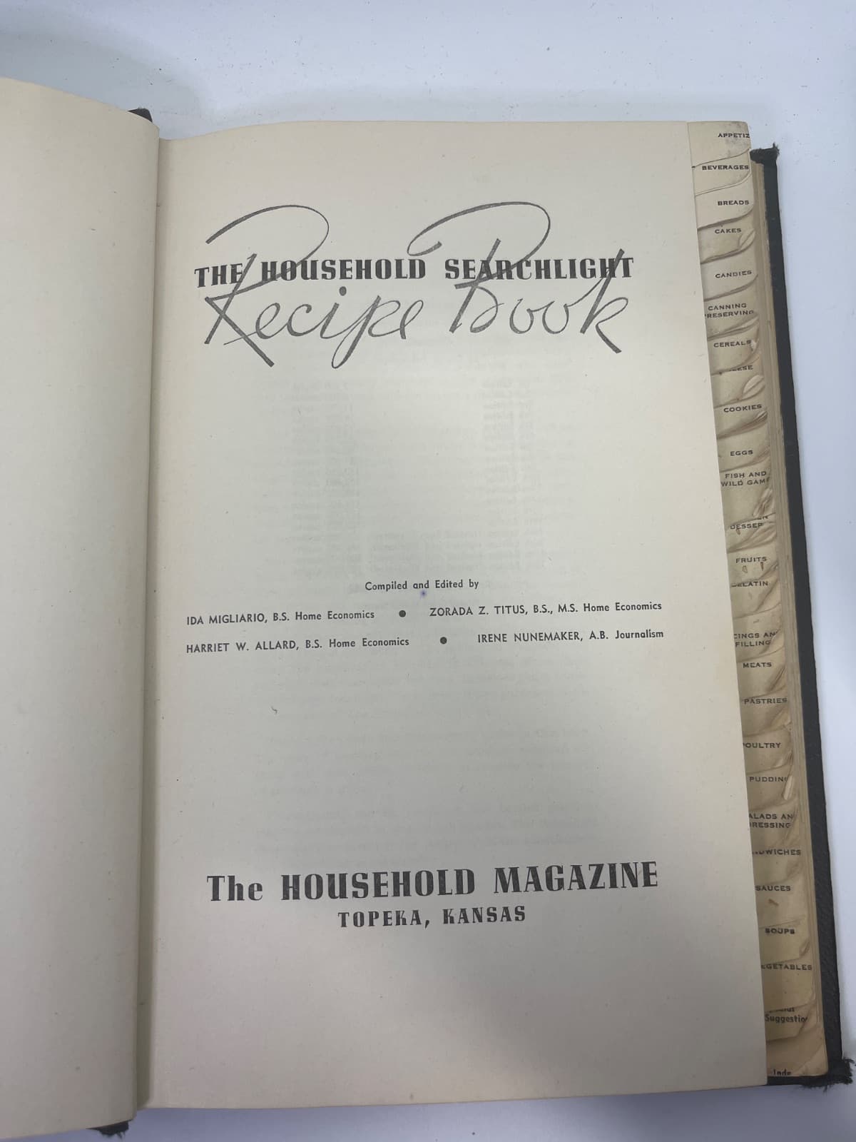 The Household Searchlight Recipe Book - 1945 by Ida Migliario, Zorada Z. Titus, Harriet W. Allard, Irene Nunemaker - title page