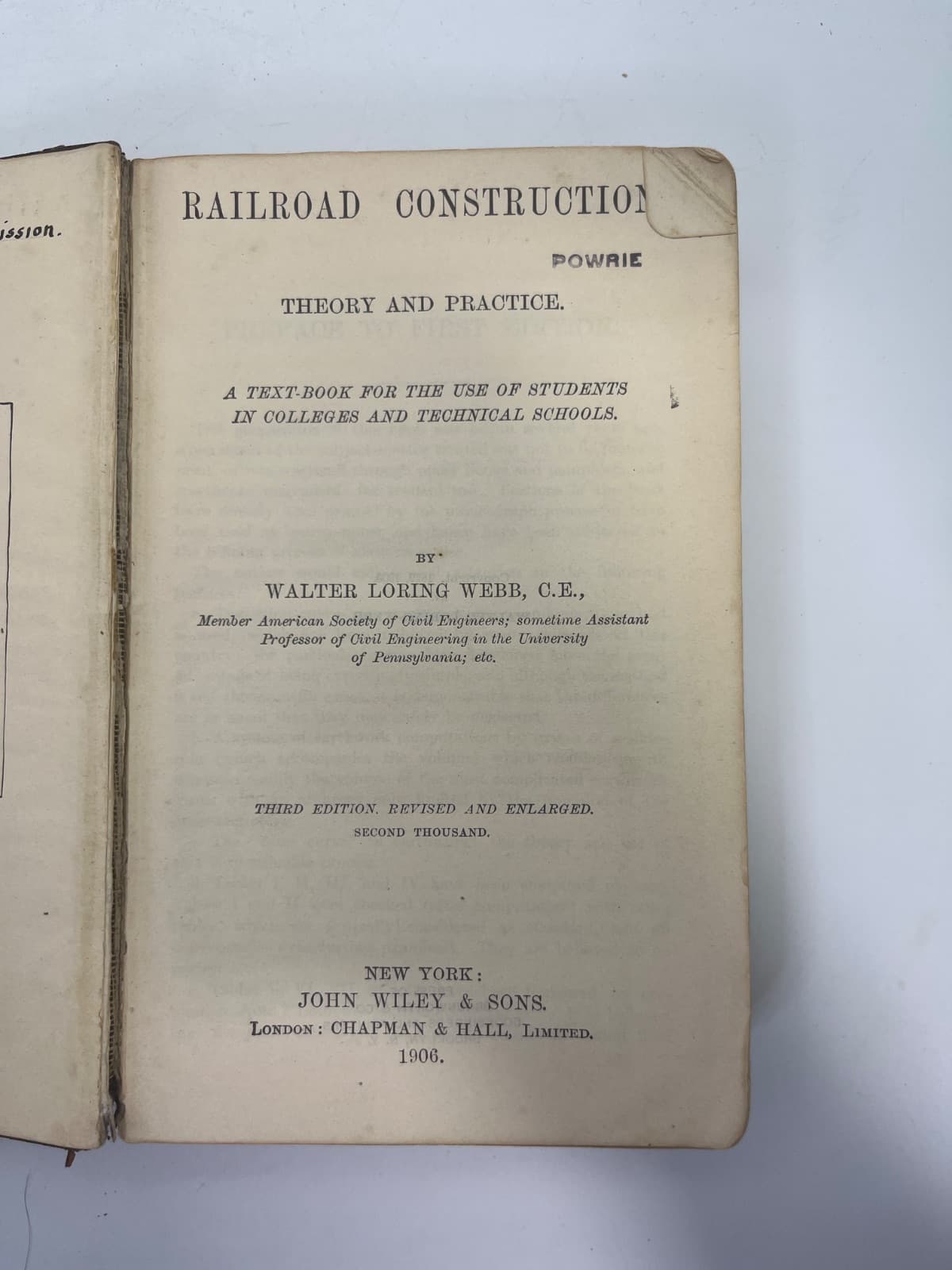 Railroad Construction: Theory and Practice by Walter Loring Webb - title page