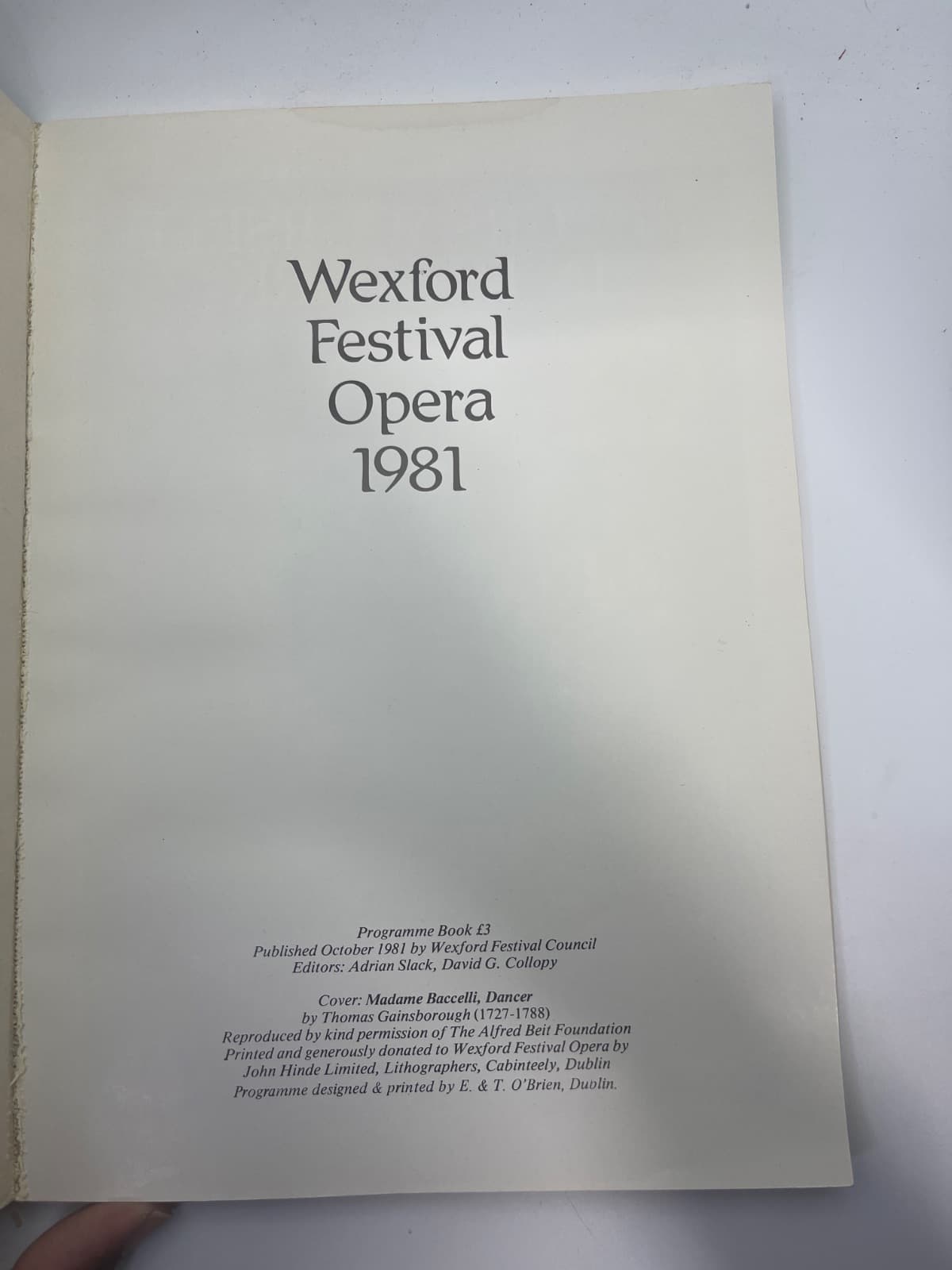 Wexford Festival Opera 1981 - title page