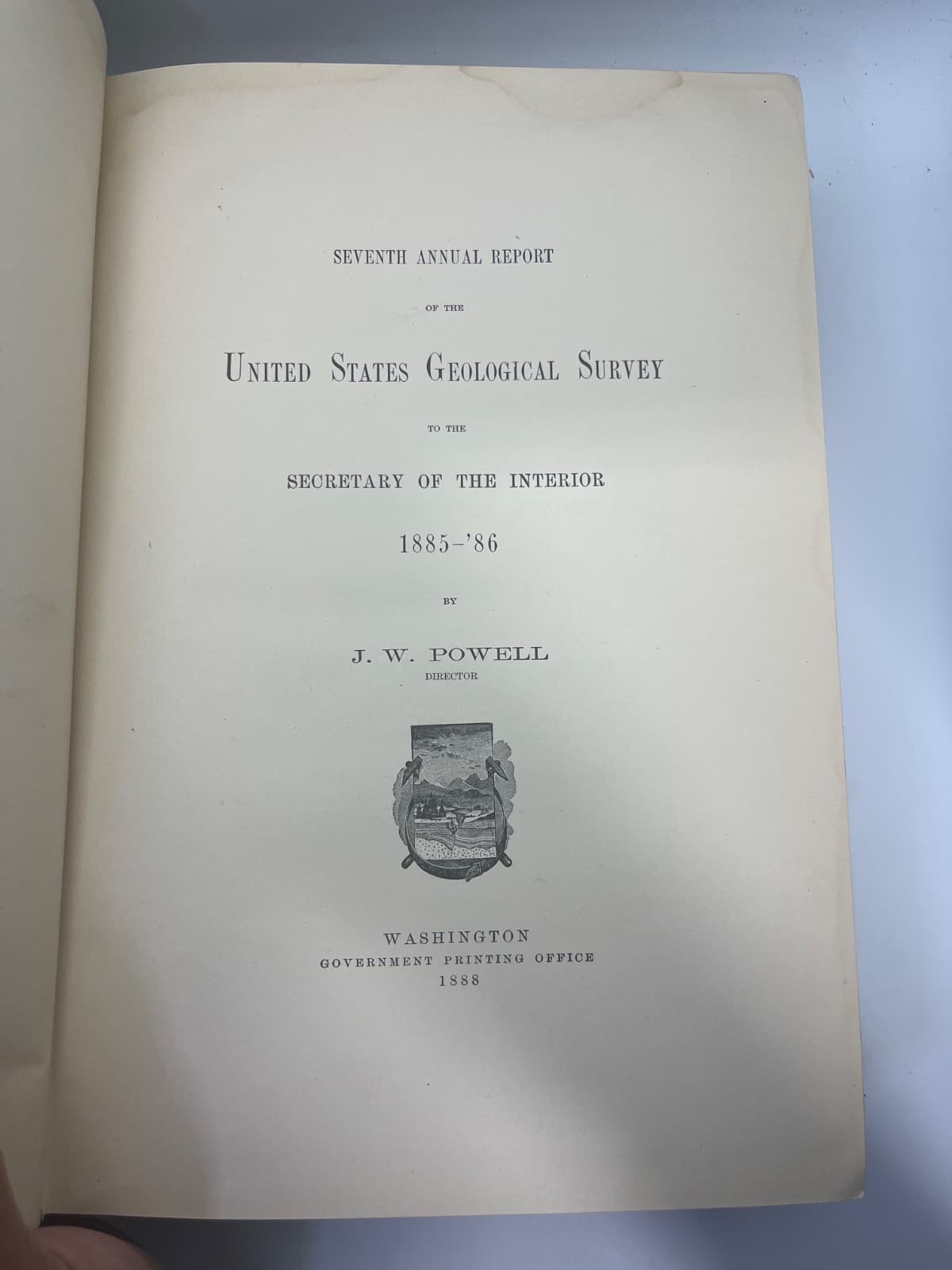 Seventh Annual Report of the United States Geological Survey to the Secretary of the Interior 1885-'86 by J. W. Powell - title page