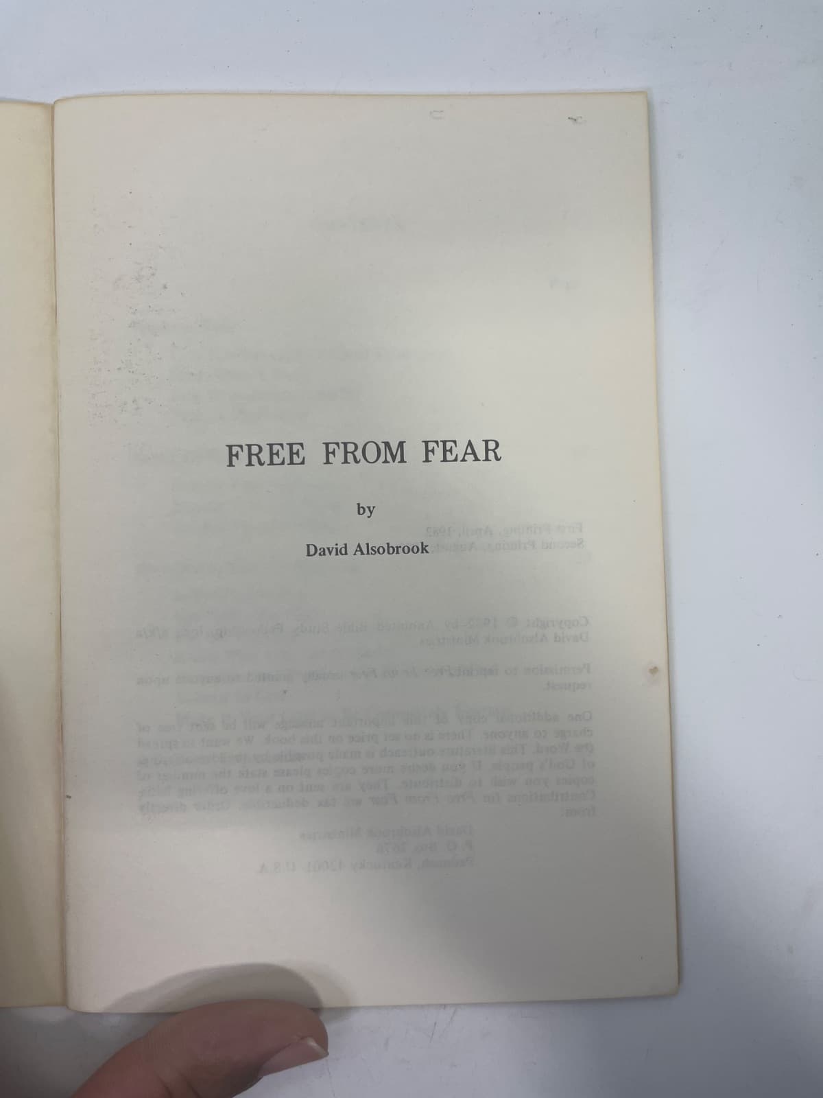 Free From Fear by David Alsobrook - title page