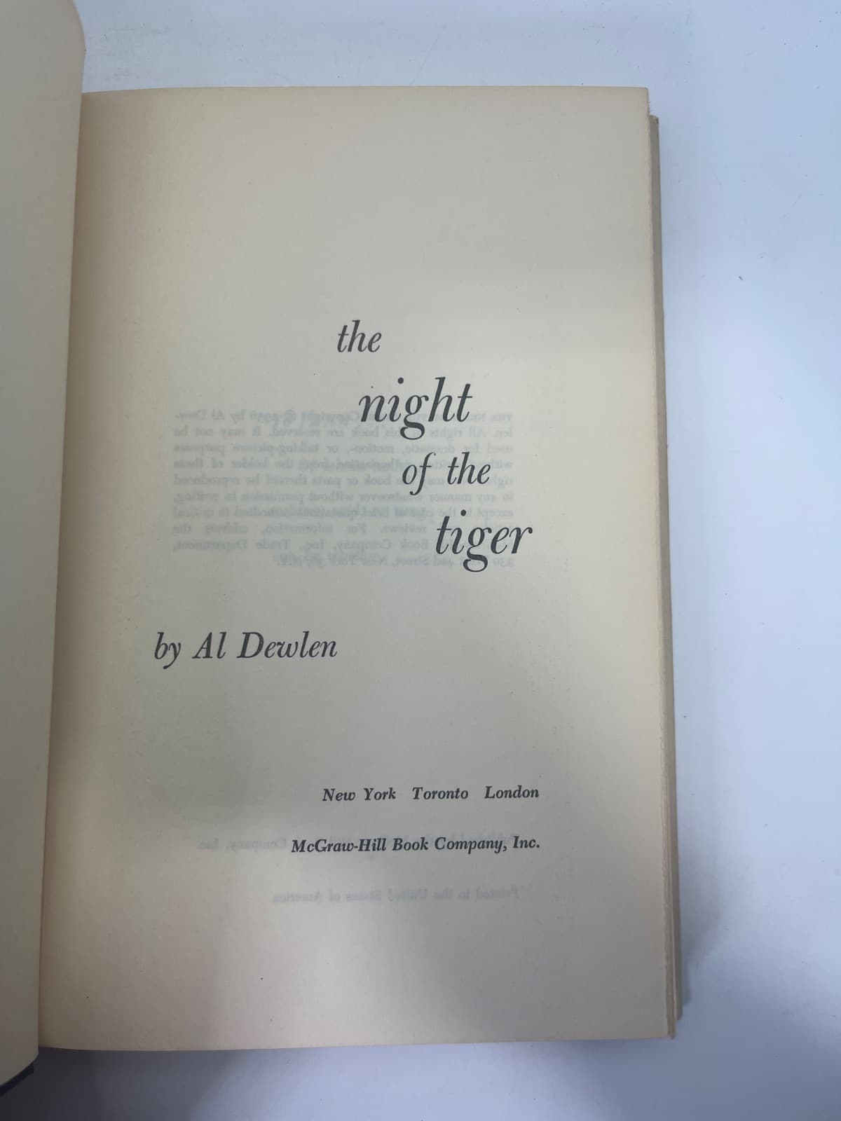 The Night of the Tiger - BCE  by Al Dewlen - title page