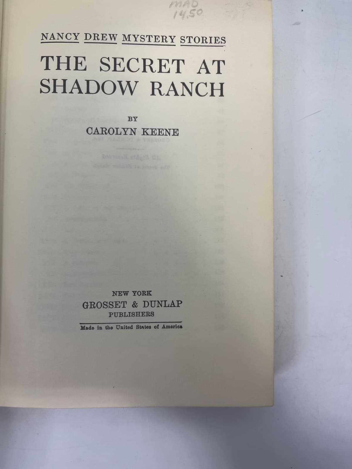 The Secret at Shadow Ranch by Carolyn Keene - title page