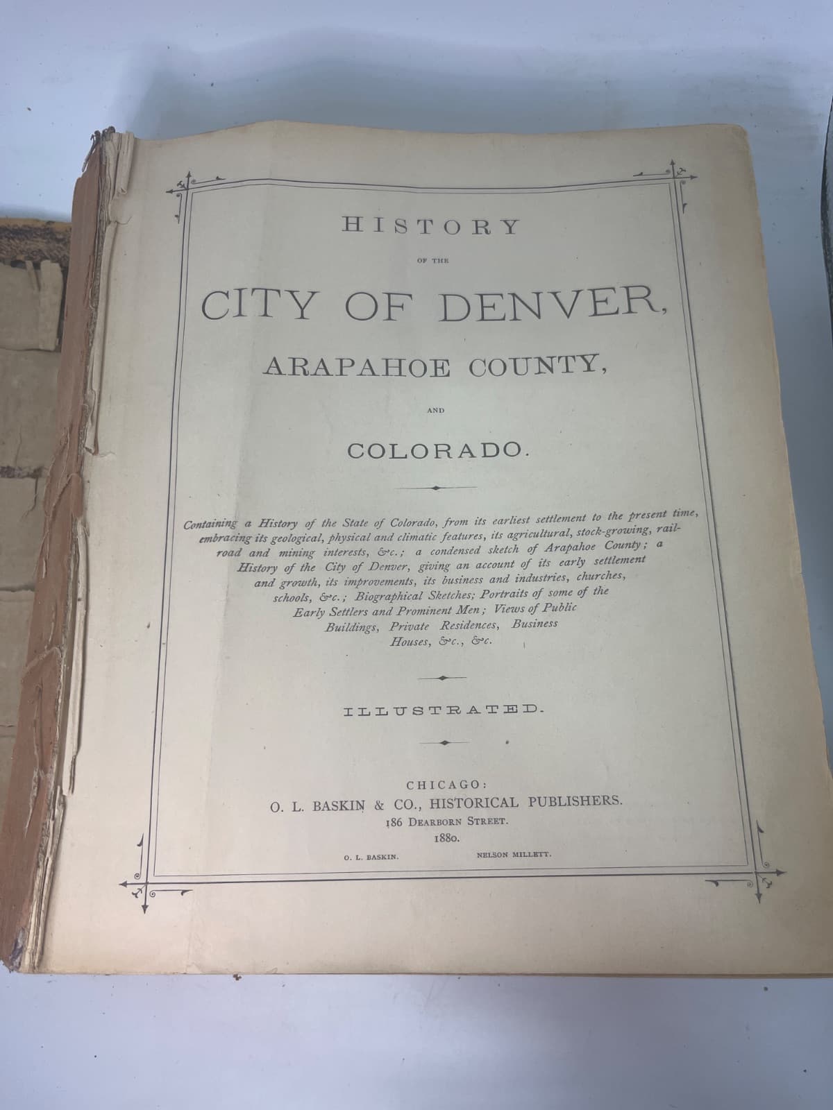 History of the City of Denver, Arapahoe County, and Colorado - 1880 - ANTIQUE  - title page