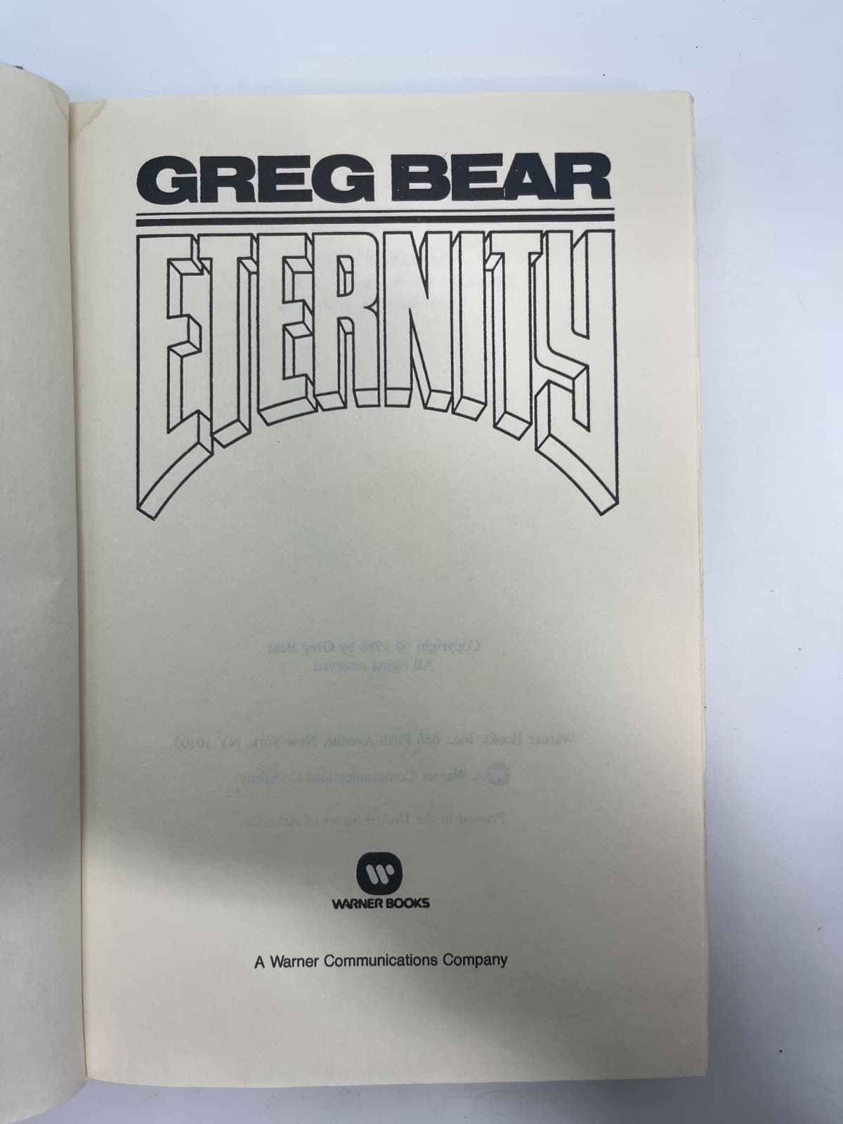 Eternity by Greg Bear - title page