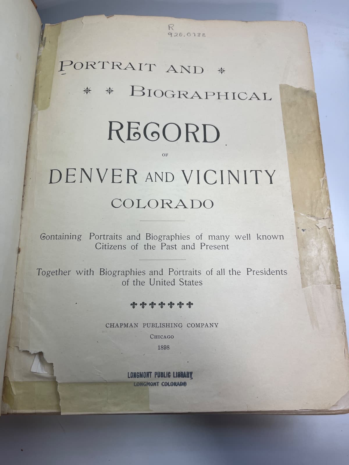 Portrait and Biographical Record of Denver and Vicinity Colorado - title page