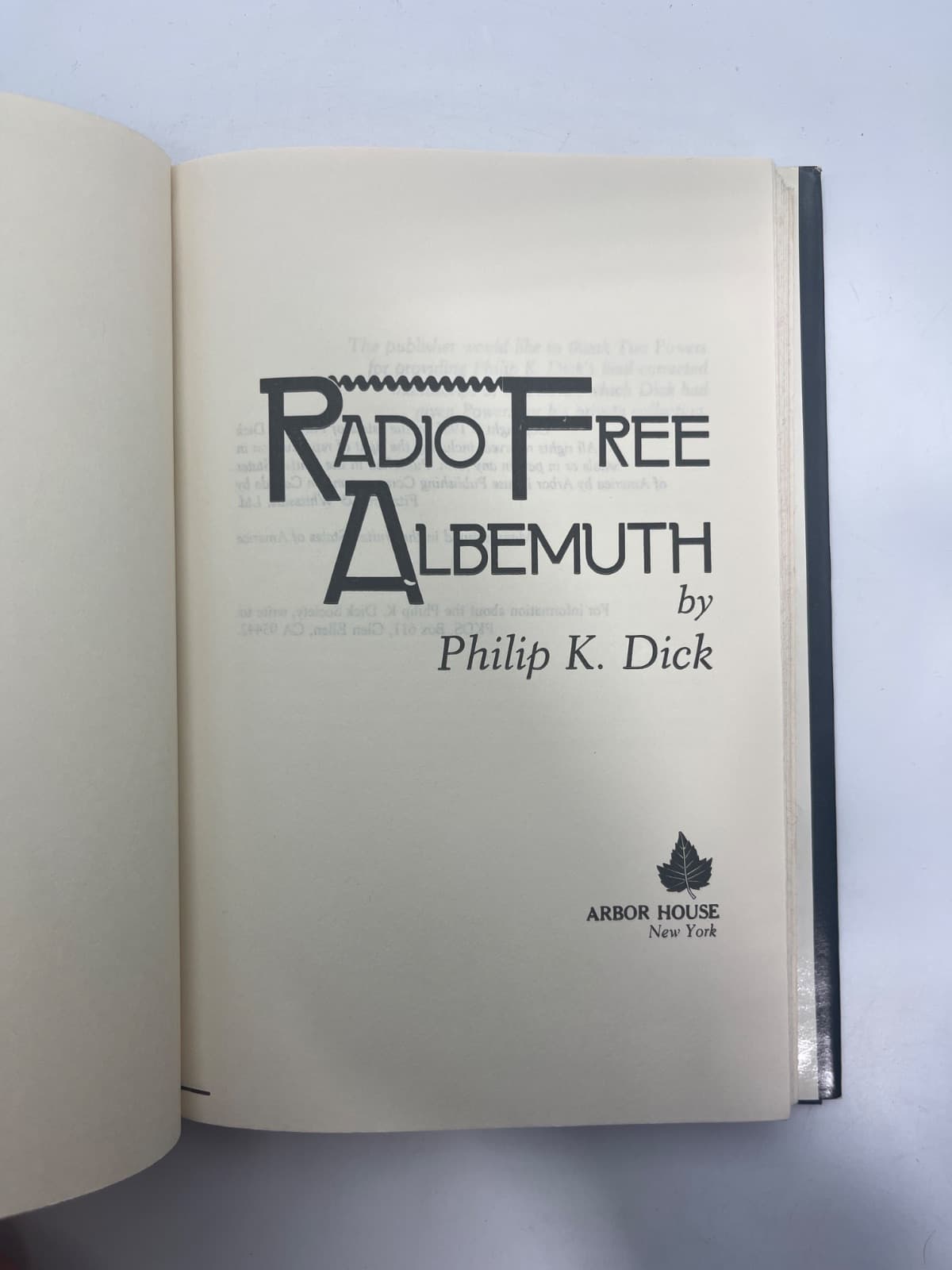 Radio Free Albemuth - BCE by Philip K. Dick - title page
