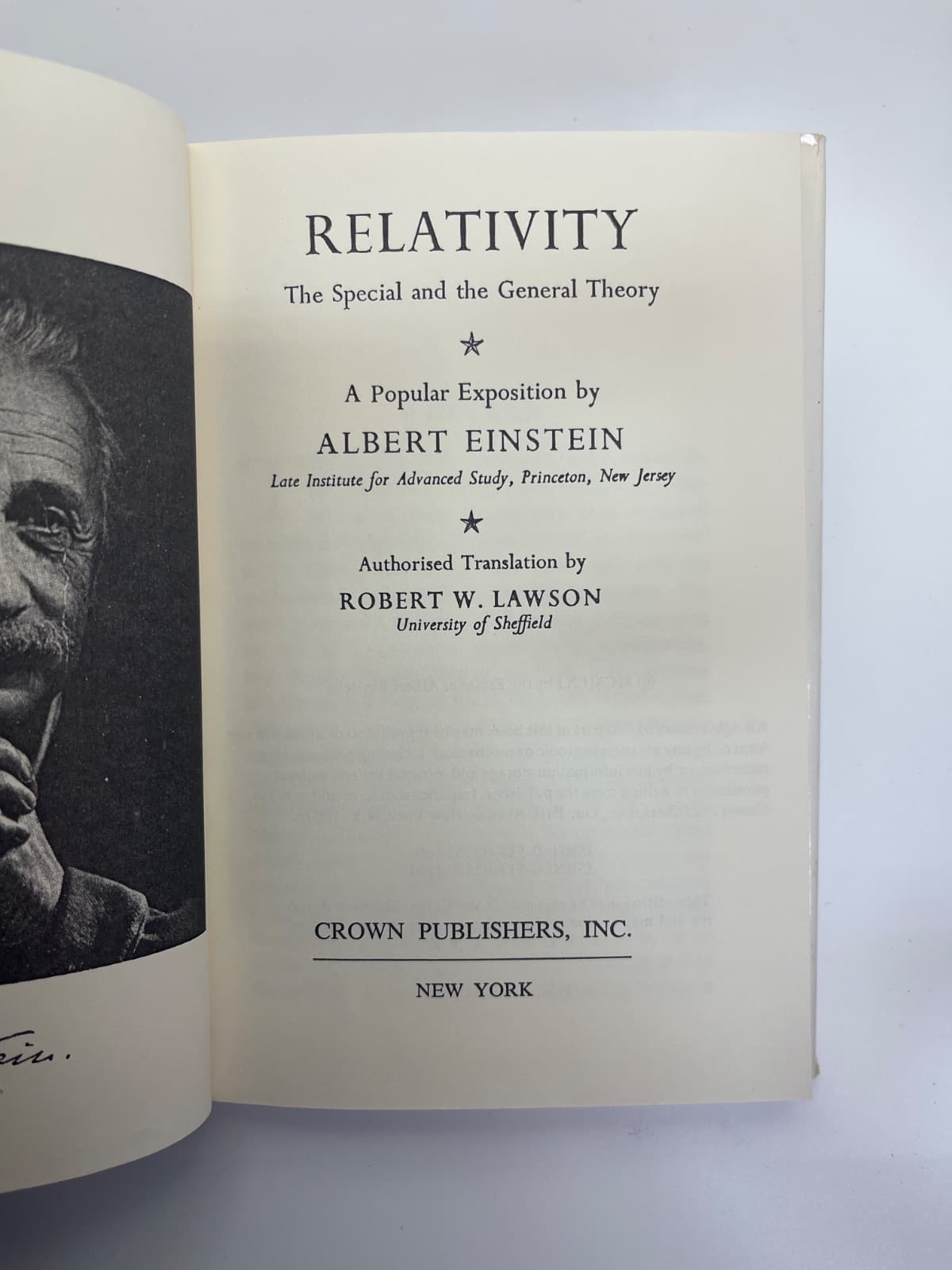 Relativity: The Special and the General Theory  by Albert Einstein - title page