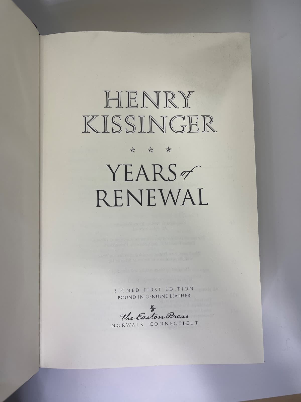 Years of Renewal - NO SIGNATURE - EASTON PRESS by Henry Kissinger - title page