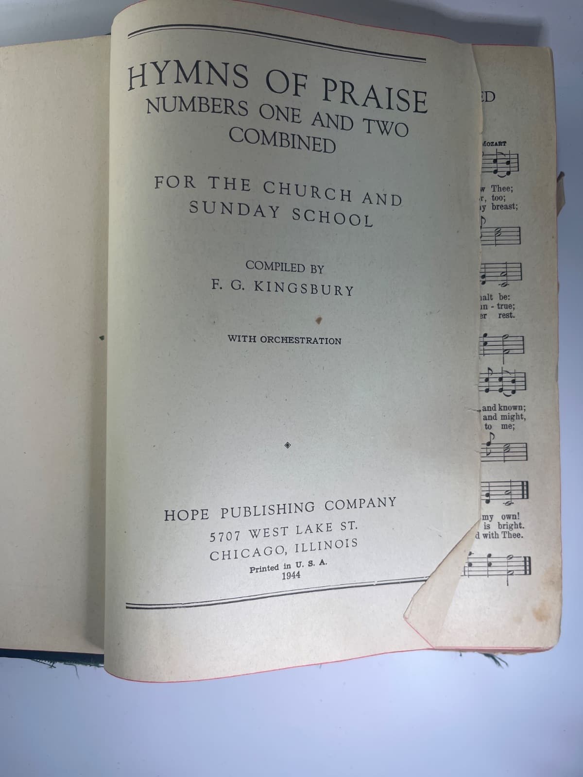 Hymns of Praise: Numbers One and Two Combined by F. G. Kingsbury - title page