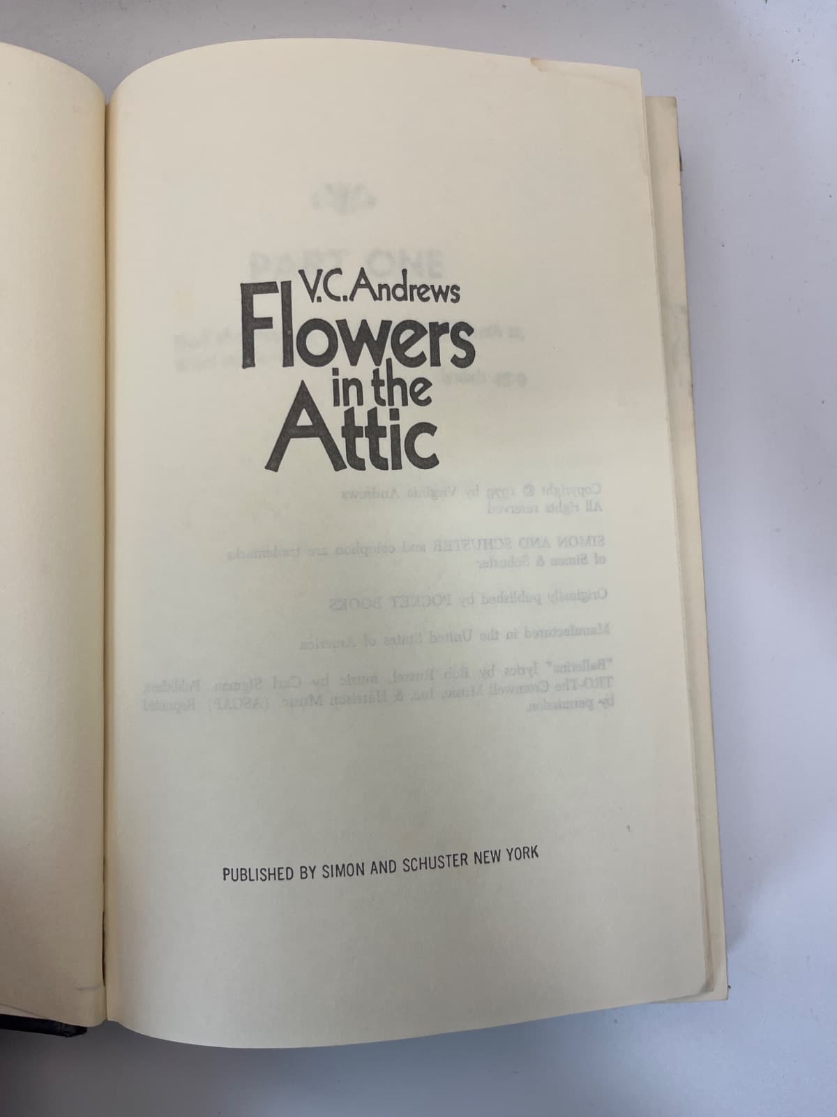 Flowers in the Attic - Book Club Edition - Water Damage  by V.C. Andrews - title page