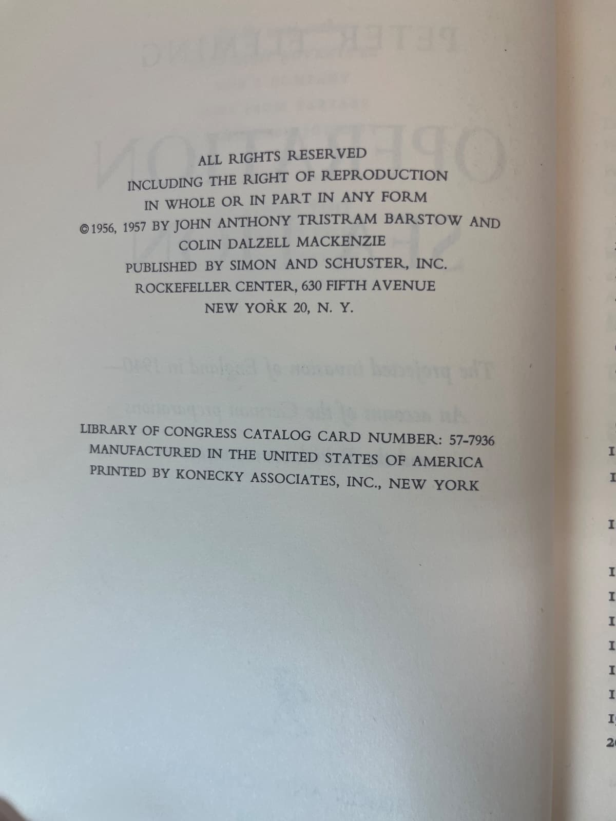 Operation Sea Lion - Book of the Month Club Edition  by Peter Fleming - title page