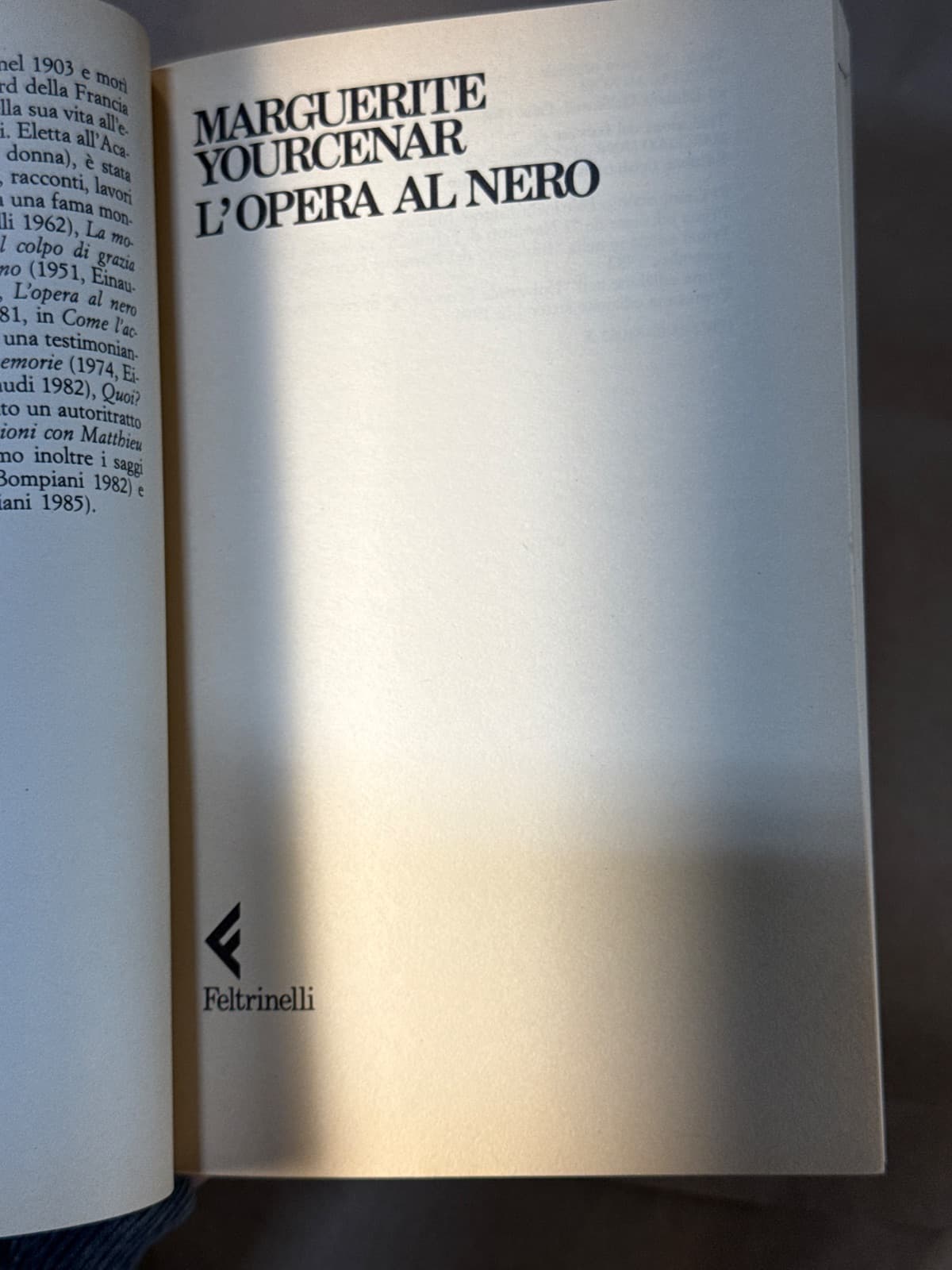 L'opera al nero by Marguerite Yourcenar - title page