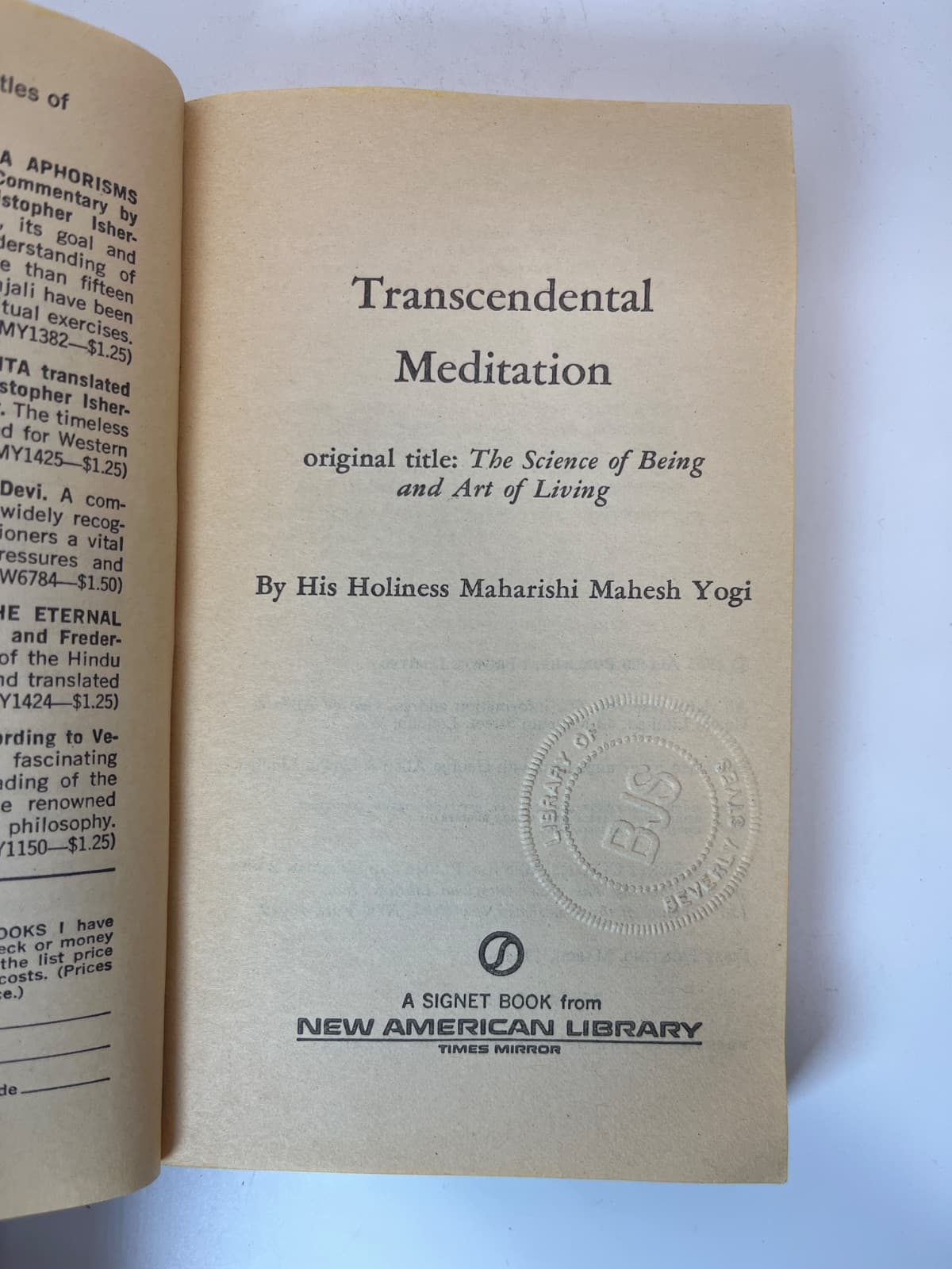 Transcendental Meditation by Maharishi Mahesh Yogi - title page