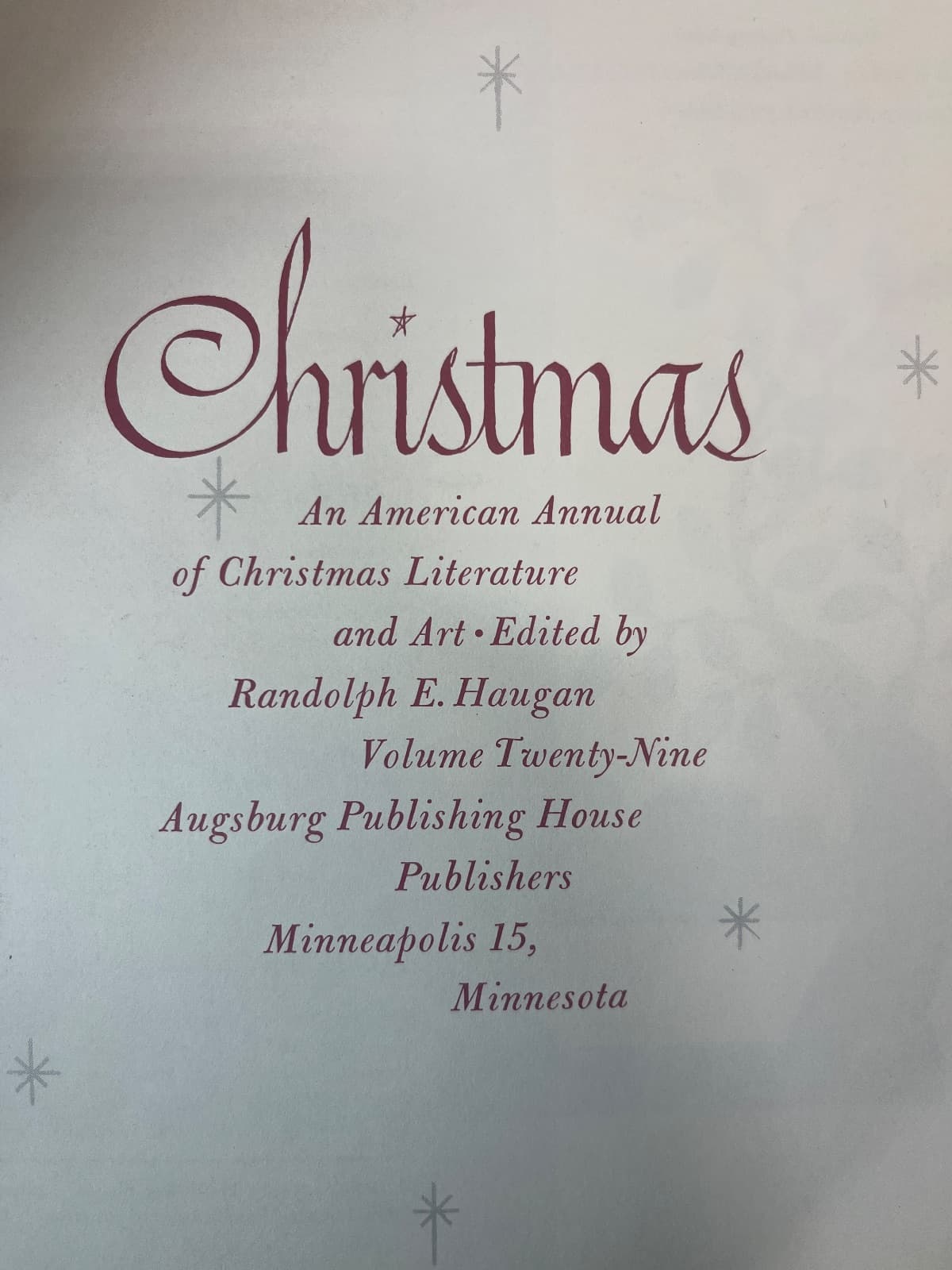 Christmas: An American Annual of Christmas Literature & Art Vol 29 - 1959 by Randolph E. Haugan (Editor) - title page