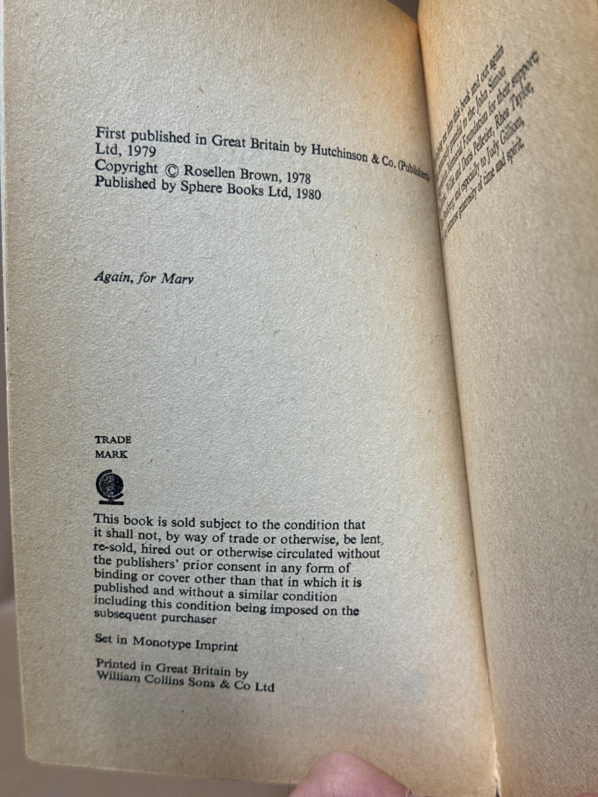 TENDER MERCIES by Rosellen Brown - copyright page showing 1980 details