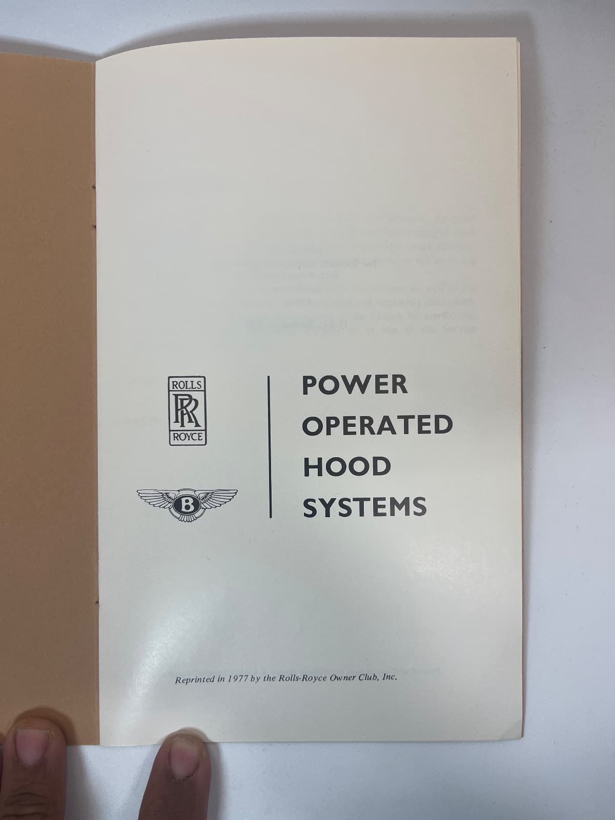 Power Operated Hood Systems - 1977 Reprint - Roll's Royce  by Roll's Royce - title page