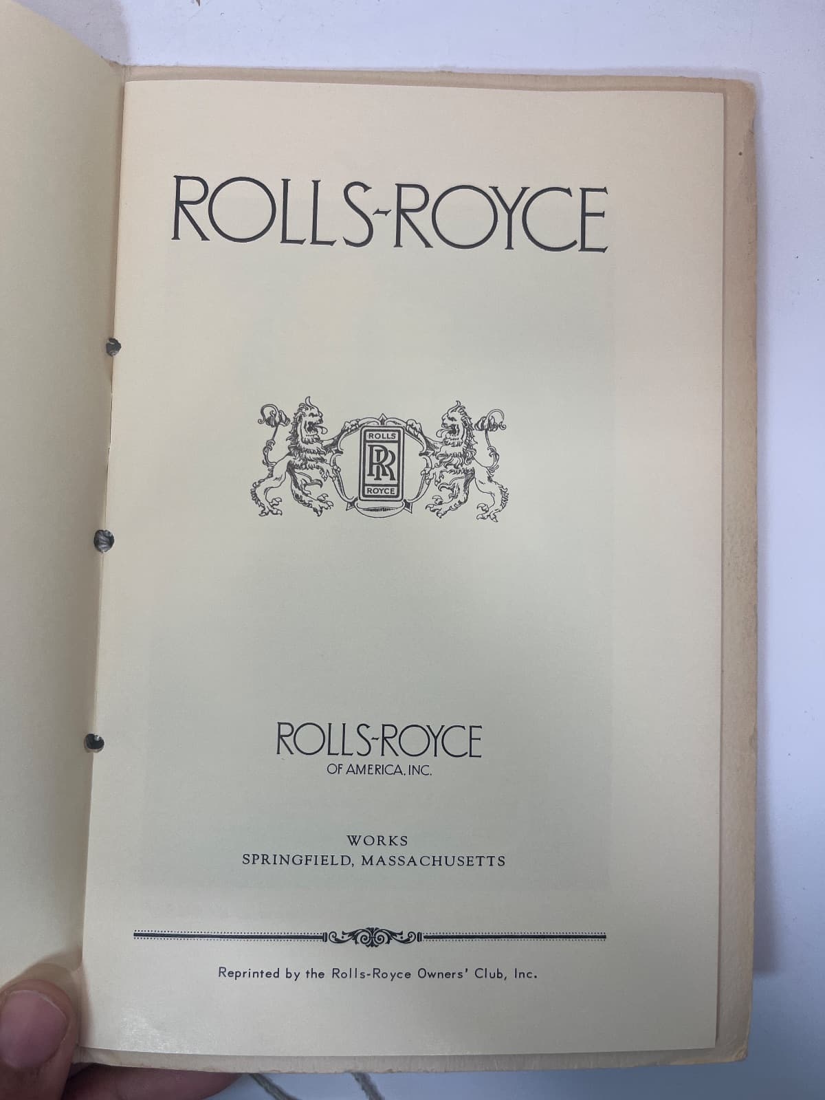 Rolls-Royce 1922 Guide - 1967 Reprint  by Roll's Royce - title page