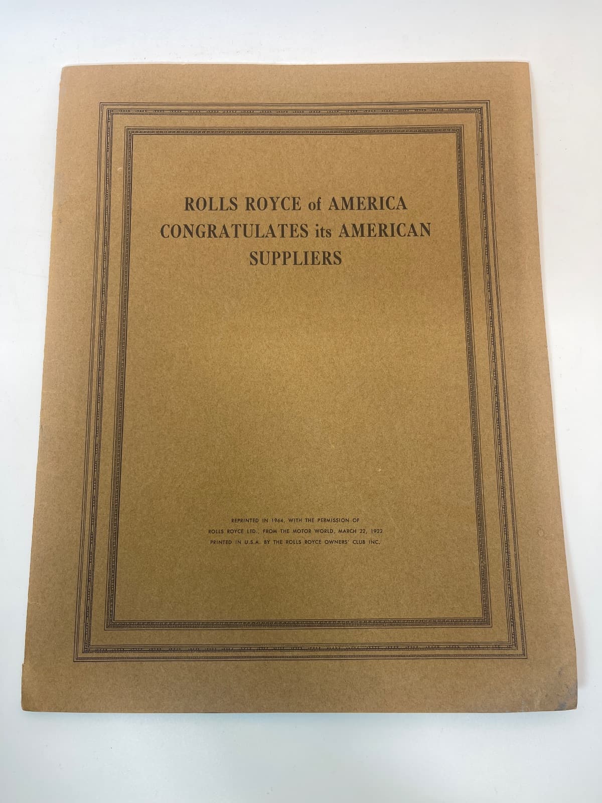 ROLLS ROYCE of AMERICA CONGRATULATES its AMERICAN SUPPLIERS - front cover