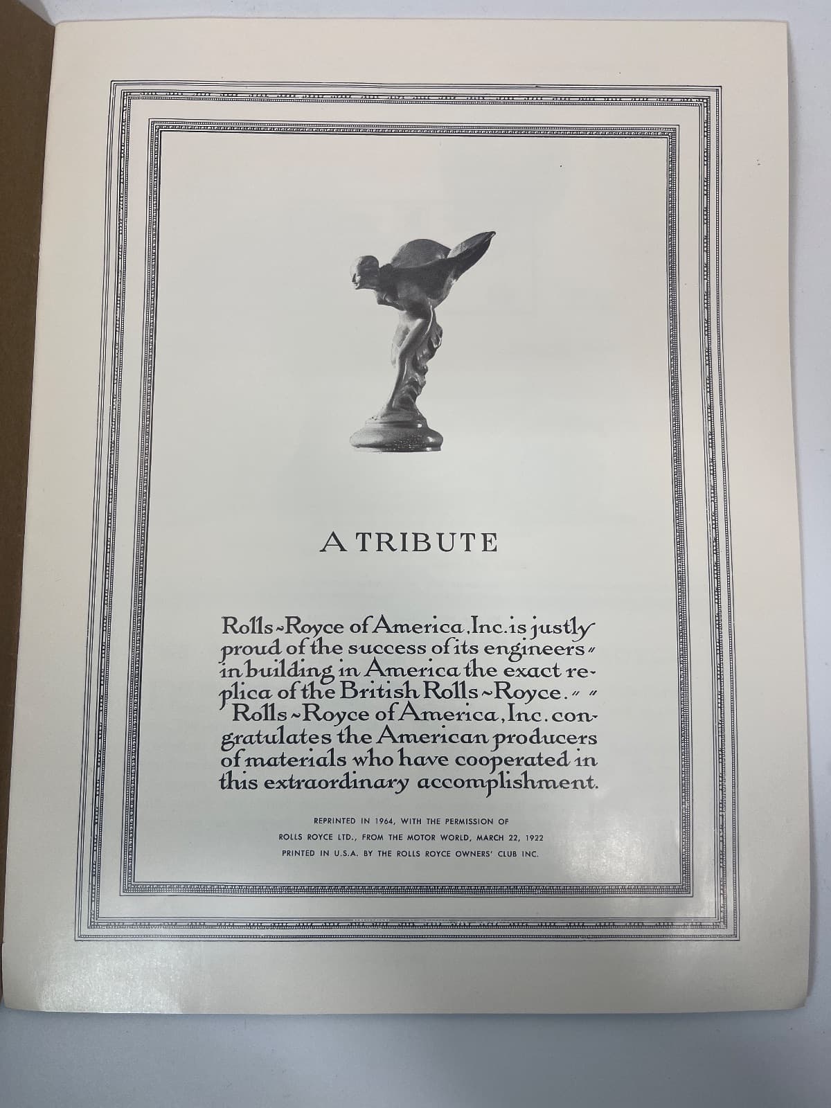 ROLLS ROYCE of AMERICA CONGRATULATES its AMERICAN SUPPLIERS - title page
