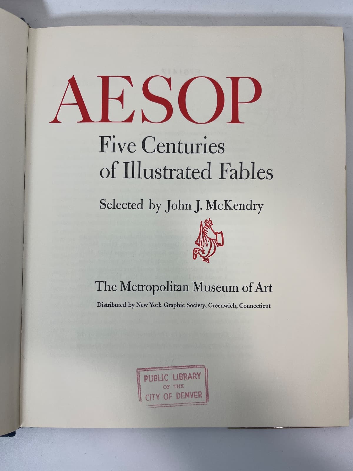 Aesop: Five Centuries of Illustrated Fables - Ex. Library  by John J. McKendry - title page