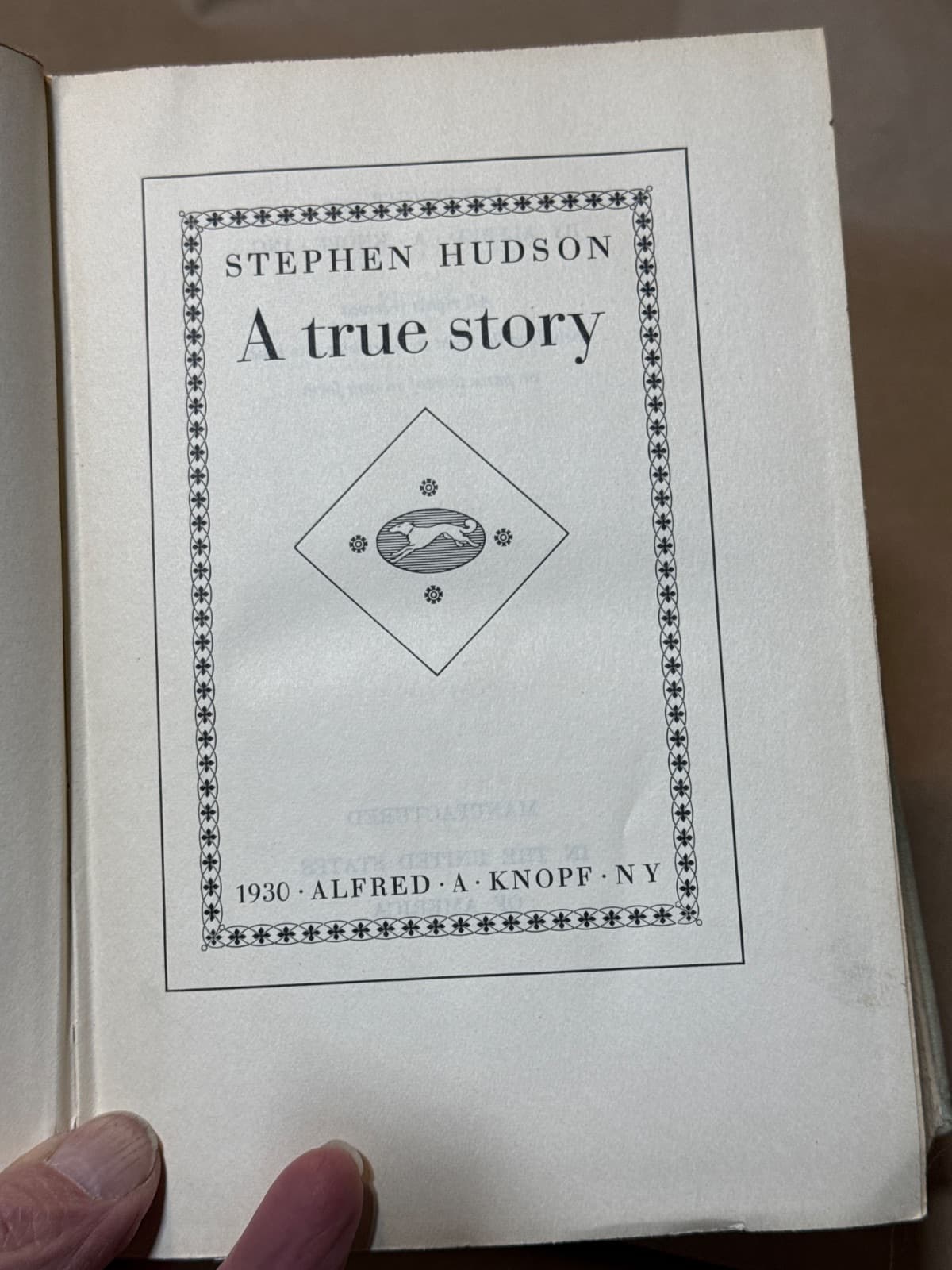 A true story by Stephen Hudson - title page