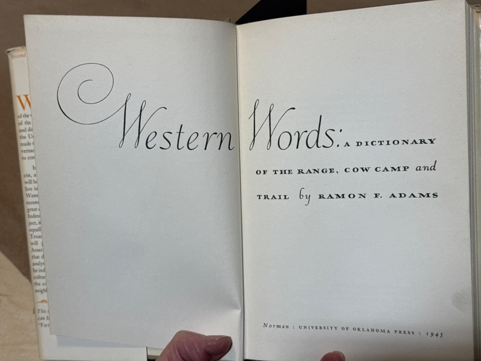 Western Words: A Dictionary of the Range, Cow Camp and Trail by Ramon F. Adams - title page