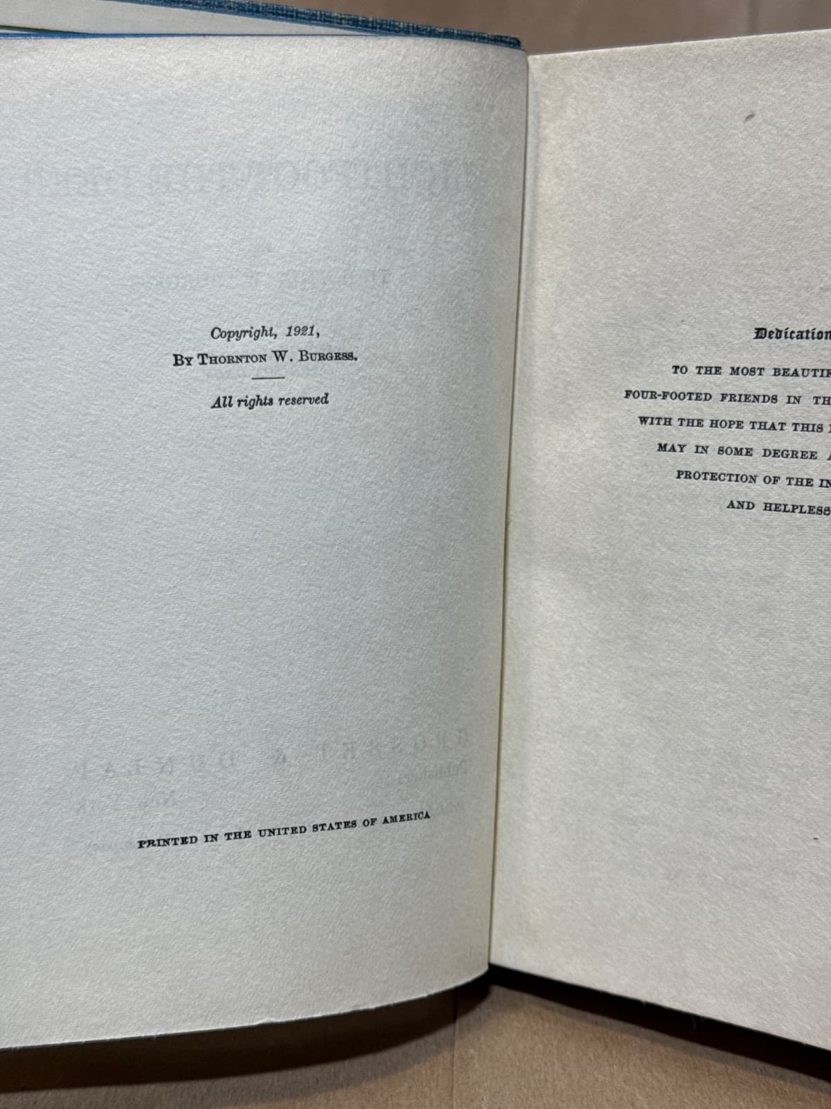 LIGHTFOOT THE DEER by THORNTON W. BURGESS - copyright page showing 1921 details