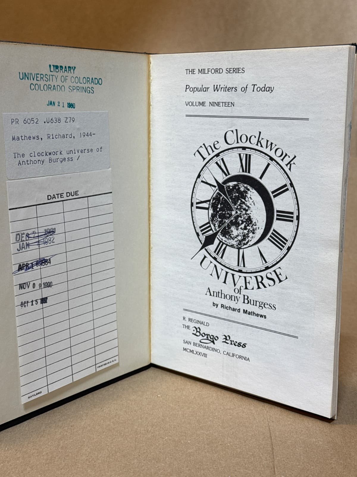 The Clockwork Universe of Anthony Burgess by Richard Mathews - title page